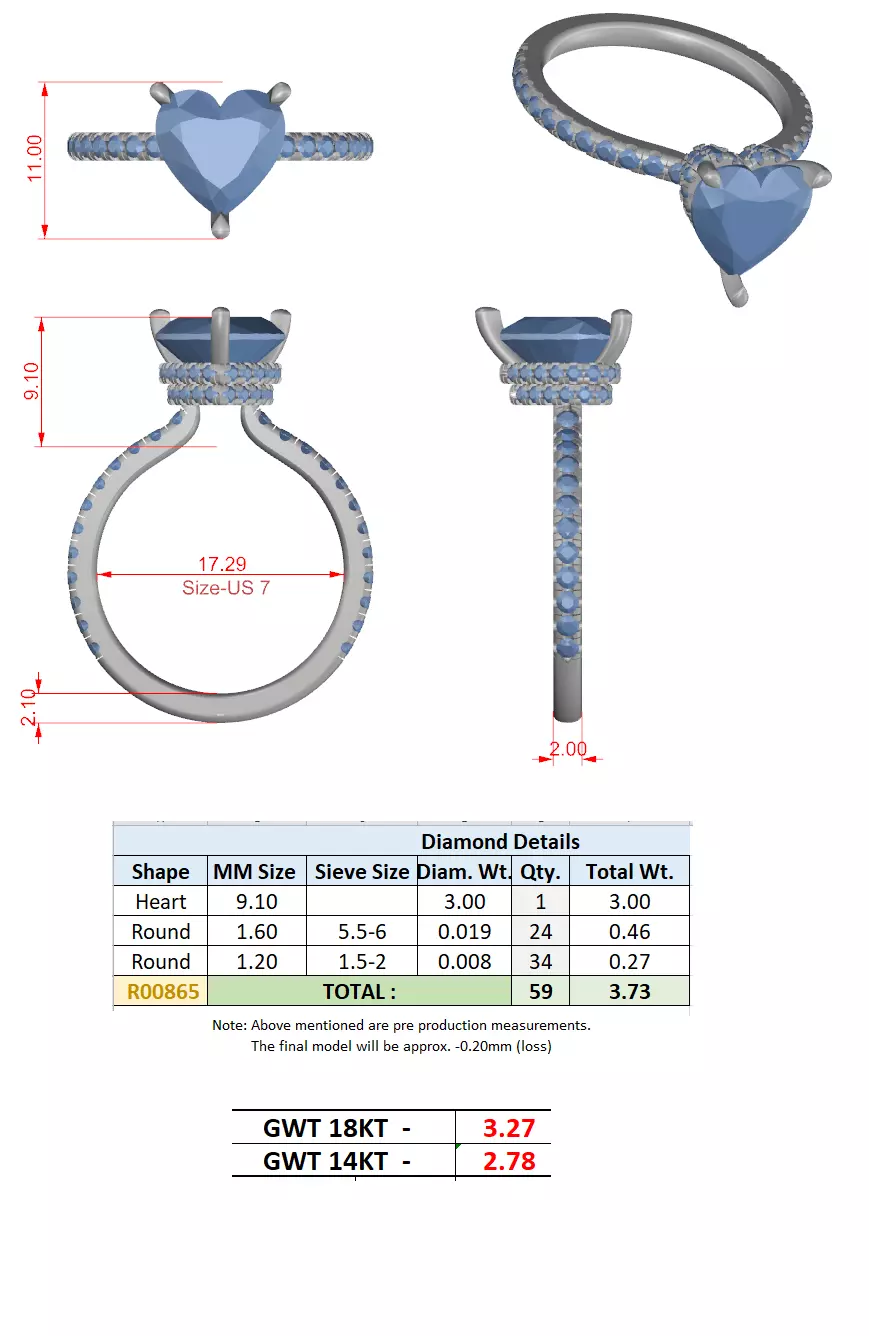 3CT Heart Cut Double Hidden Halo Pave Diamond Ring 3DM STL Video 3D print model_18