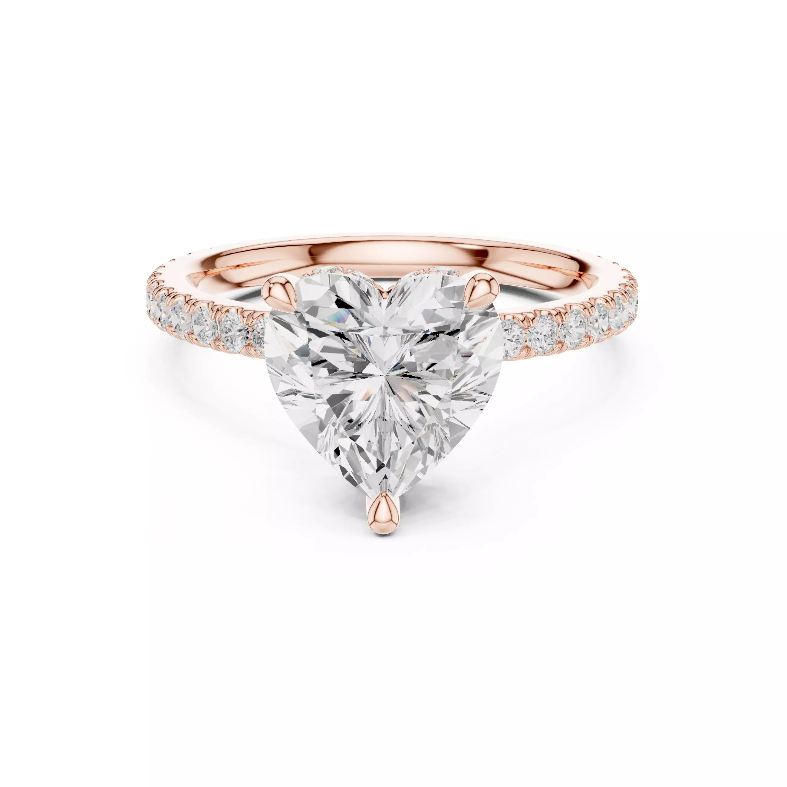 3CT Heart Cut Double Hidden Halo Pave Diamond Ring 3DM STL Video 3D print model_0