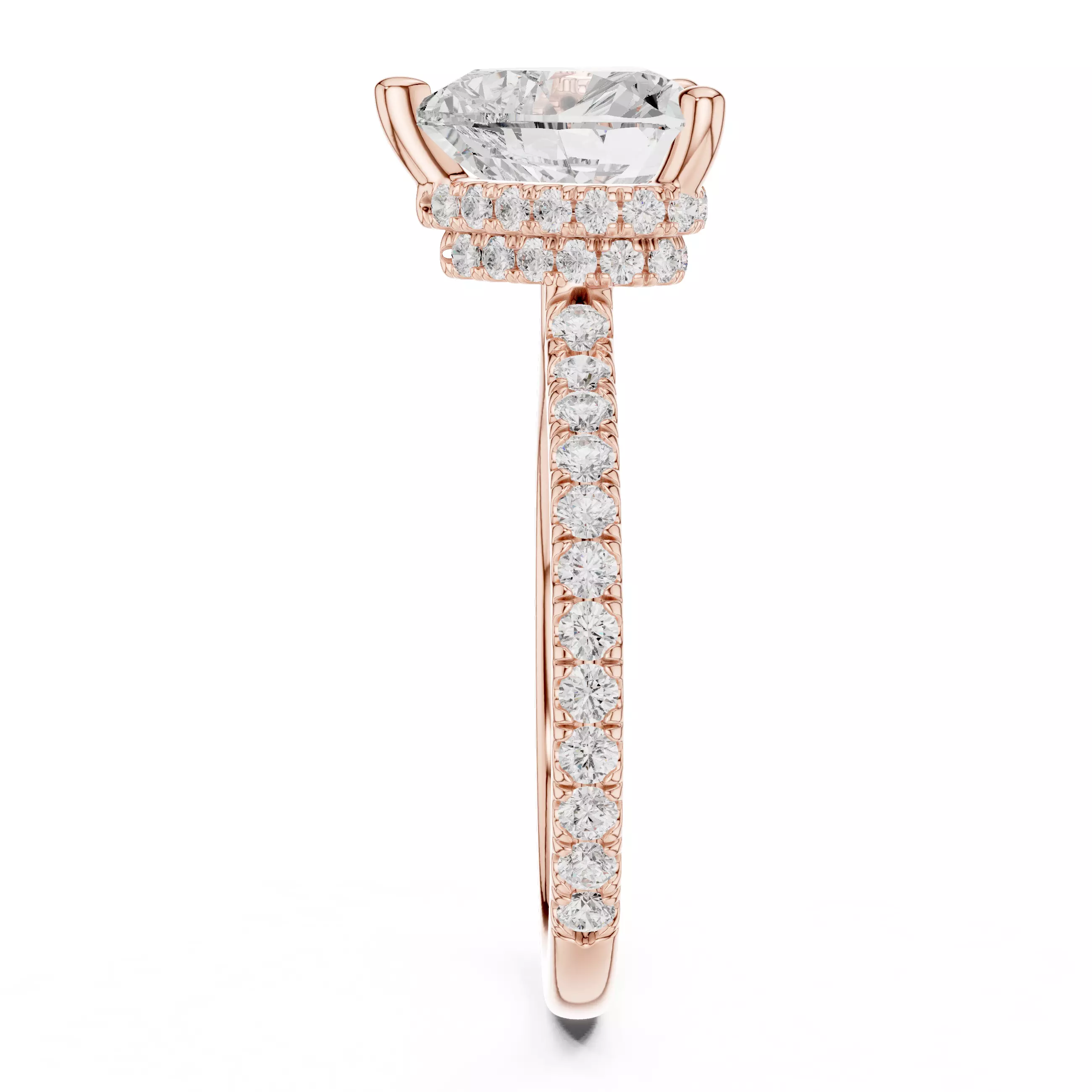 3CT Heart Cut Double Hidden Halo Pave Diamond Ring 3DM STL Video 3D print model_5