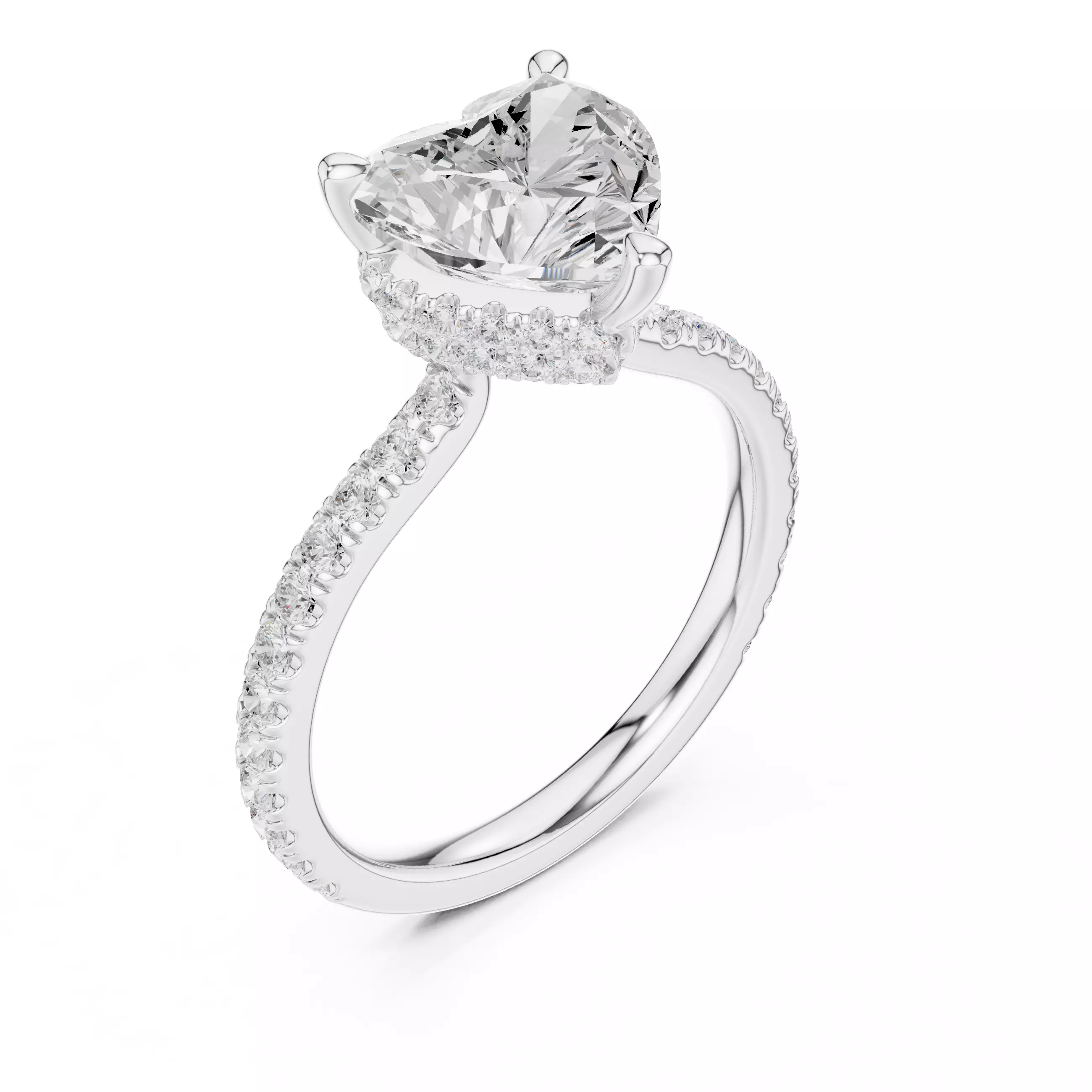 3CT Heart Cut Double Hidden Halo Pave Diamond Ring 3DM STL Video 3D print model_12