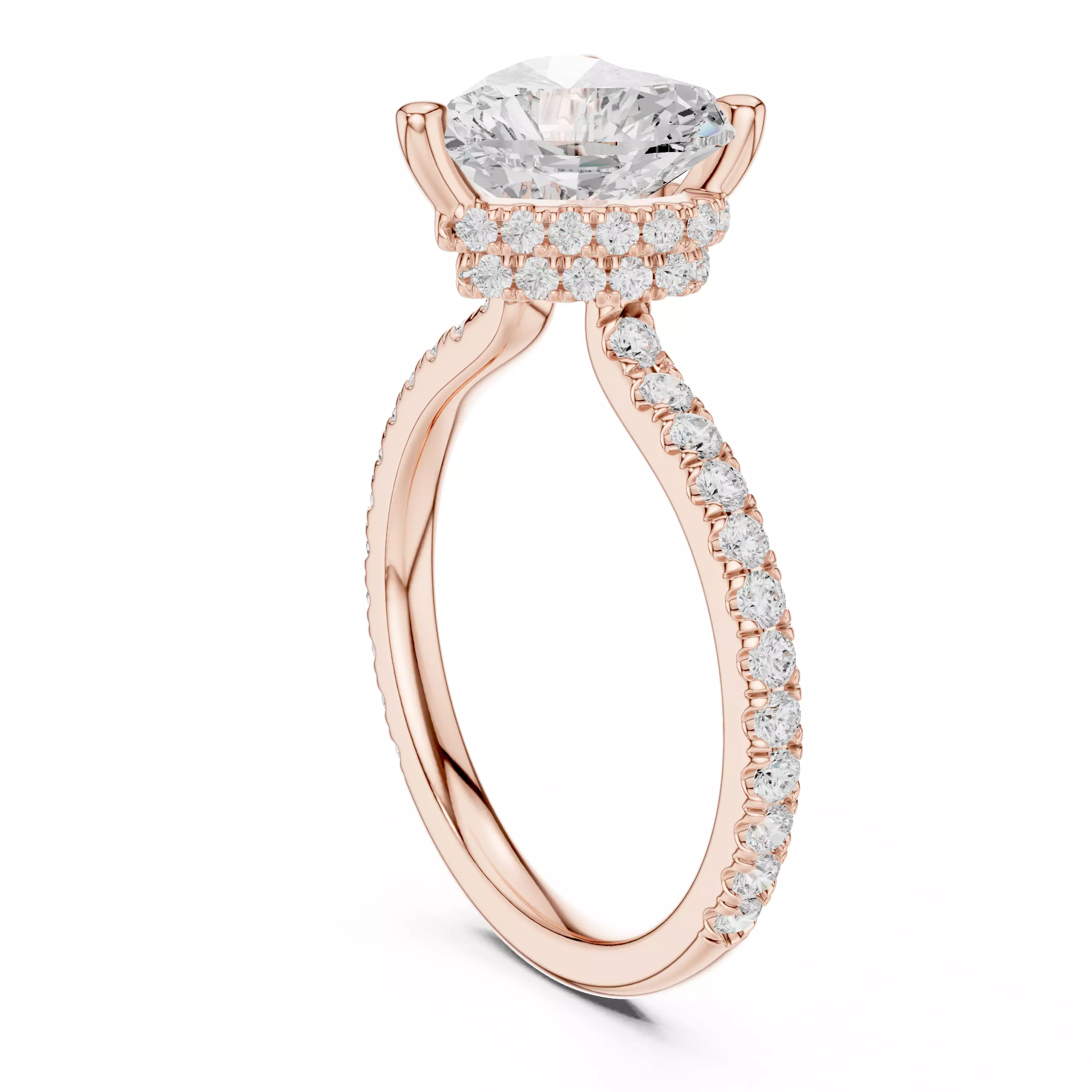 3CT Heart Cut Double Hidden Halo Pave Diamond Ring 3DM STL Video 3D print model_3