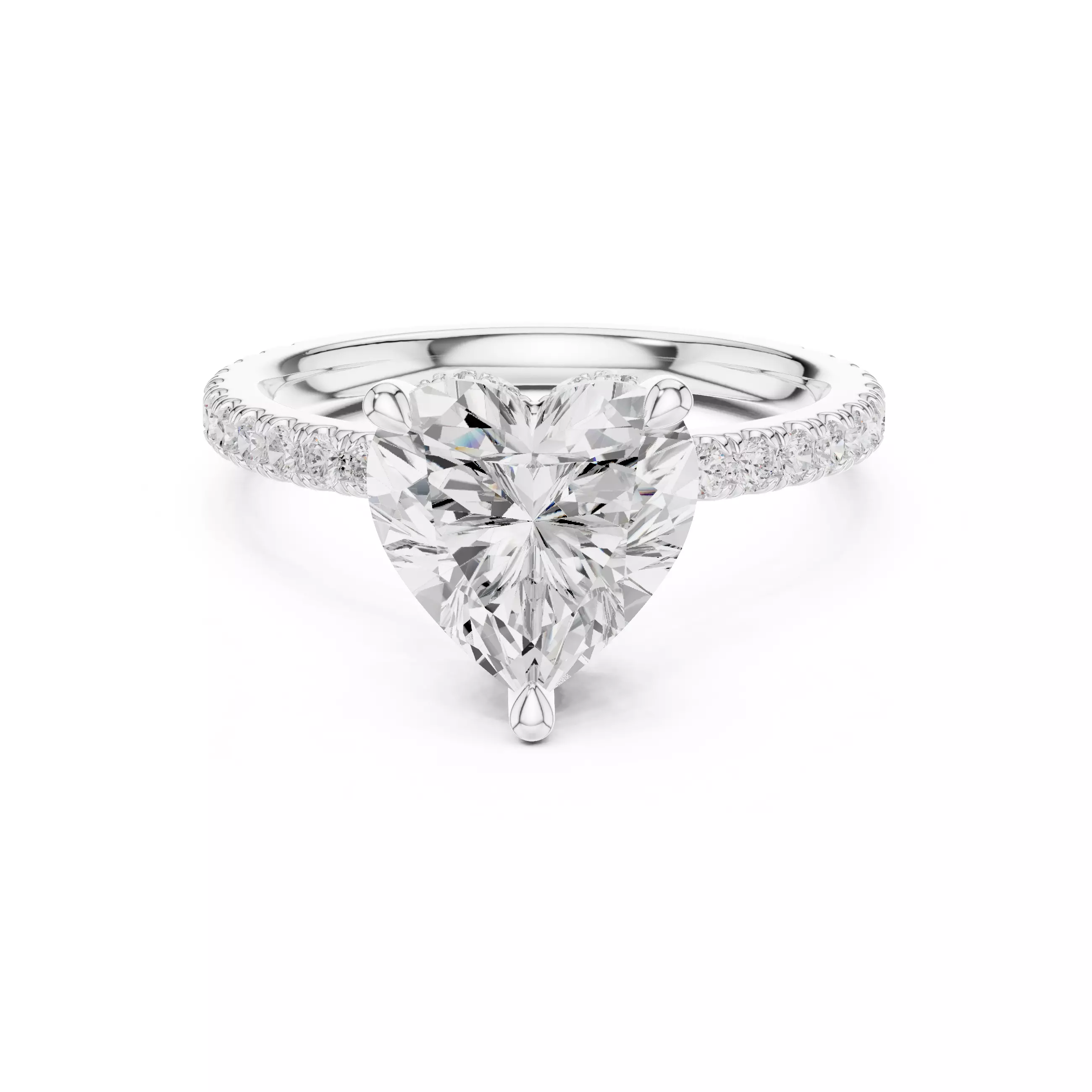 3CT Heart Cut Double Hidden Halo Pave Diamond Ring 3DM STL Video 3D print model_2