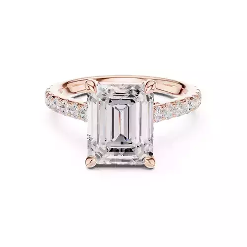 4CT Emerald Cut Hidden Halo Pave Diamond Woman Ring File Video