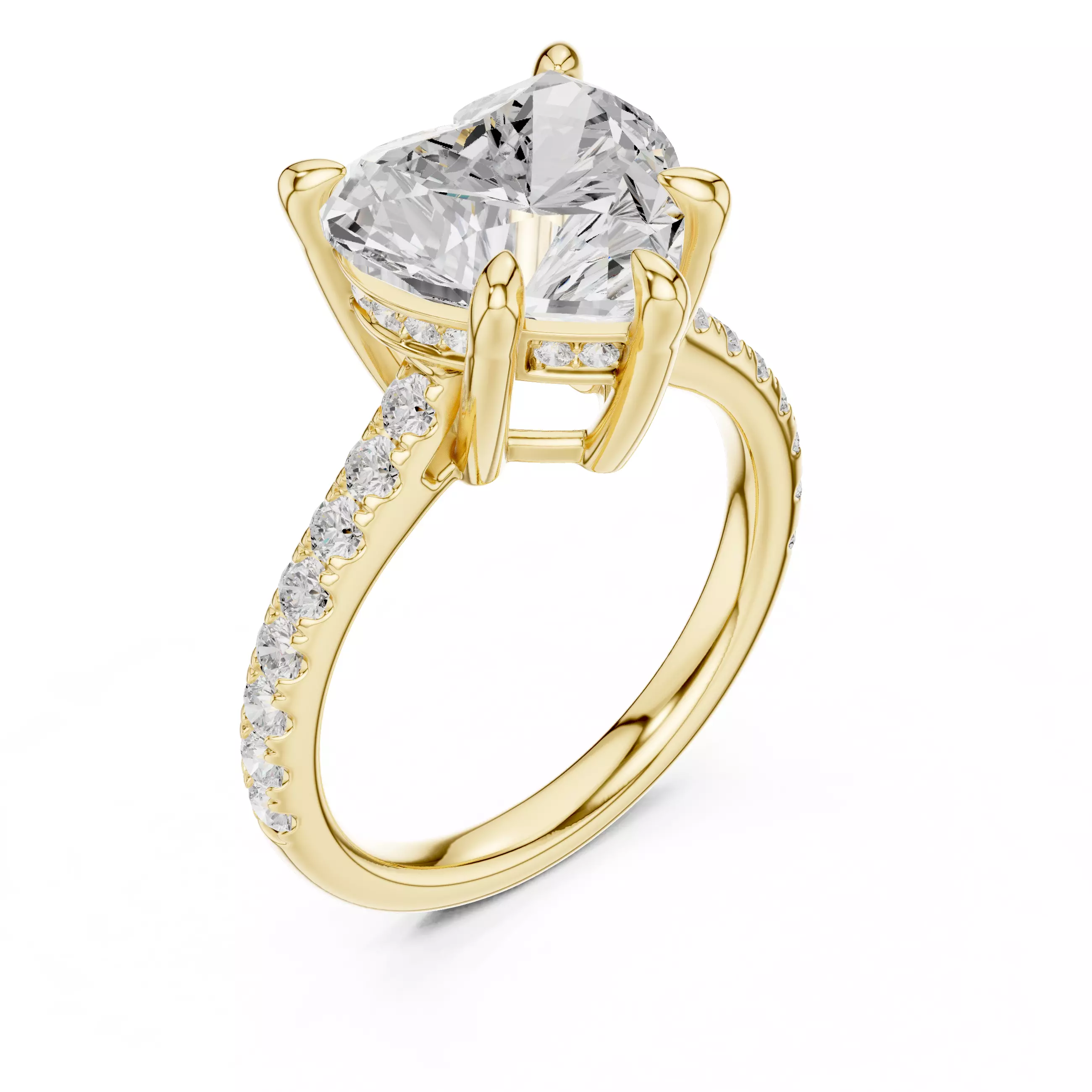 4CT Heart Cut Hidden Halo Pave Diamond Woman Ring 3DM STL Video 3D print model_7