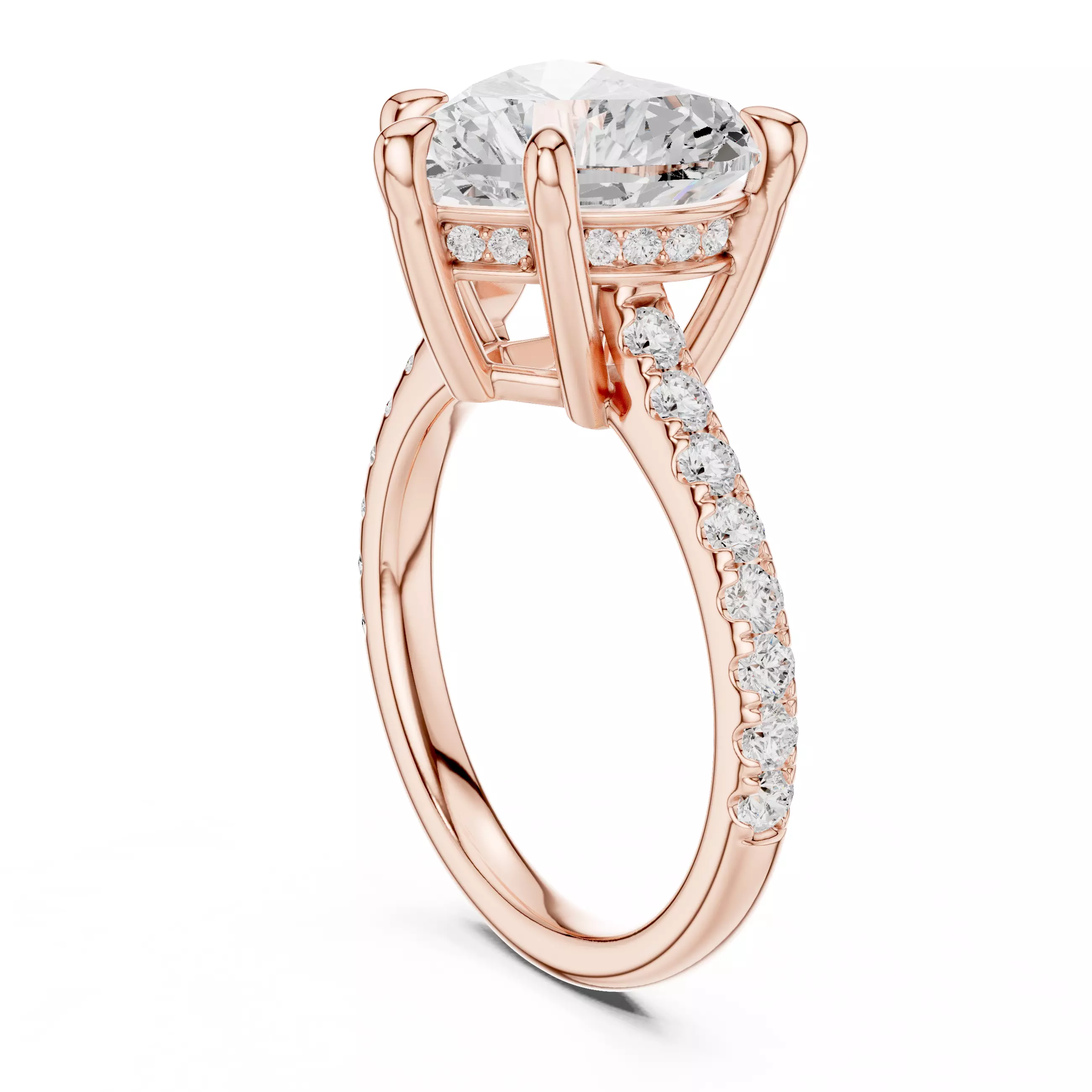 4CT Heart Cut Hidden Halo Pave Diamond Woman Ring 3DM STL Video 3D print model_3