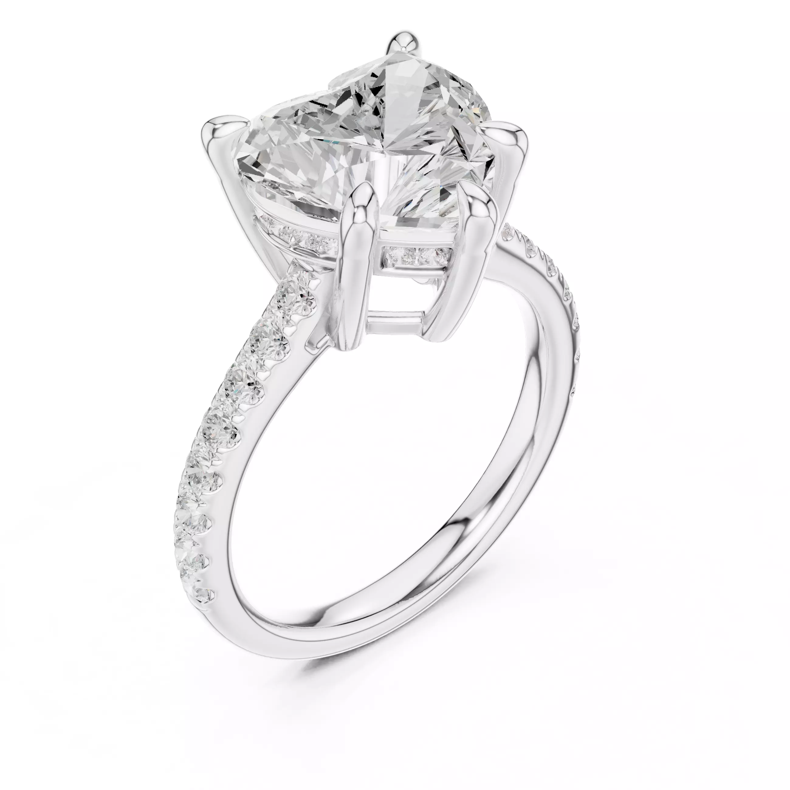 4CT Heart Cut Hidden Halo Pave Diamond Woman Ring 3DM STL Video 3D print model_10