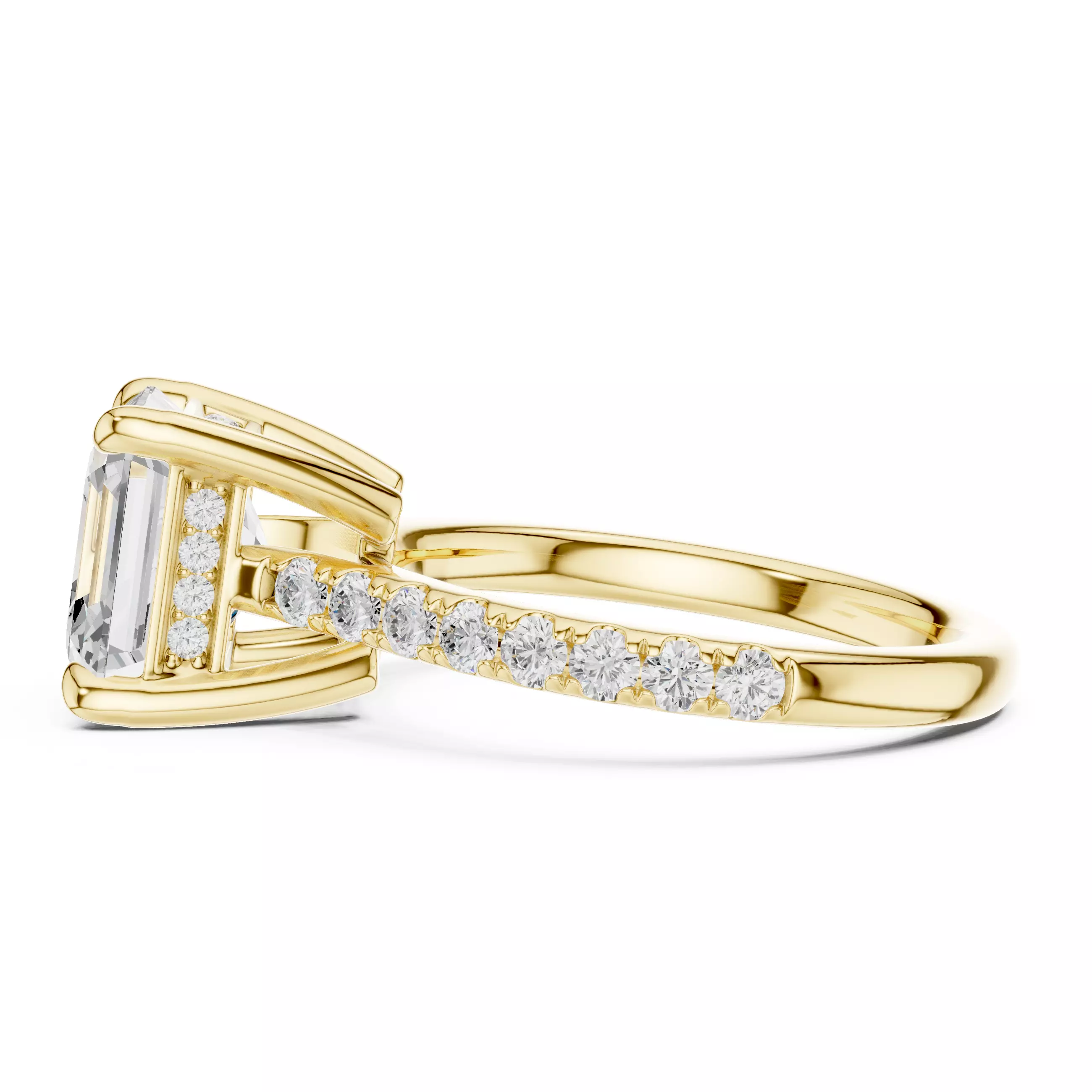 4CT Asscher Cut Hidden Halo Pave Diamond Woman Ring File Video 3D print model_8