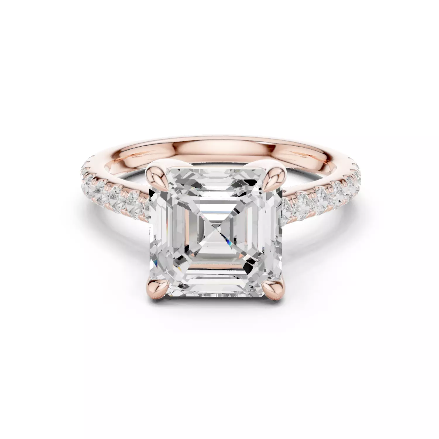 4CT Asscher Cut Hidden Halo Pave Diamond Woman Ring File Video 3D print model_12