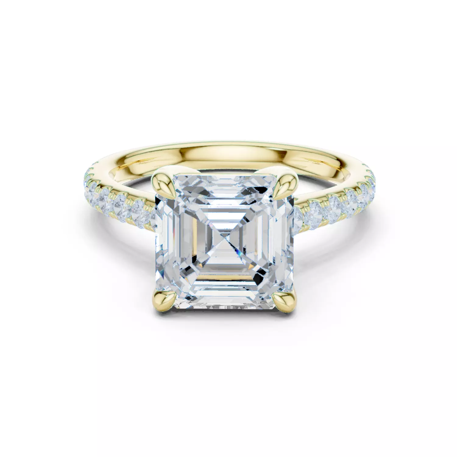 4CT Asscher Cut Hidden Halo Pave Diamond Woman Ring File Video 3D print model_13