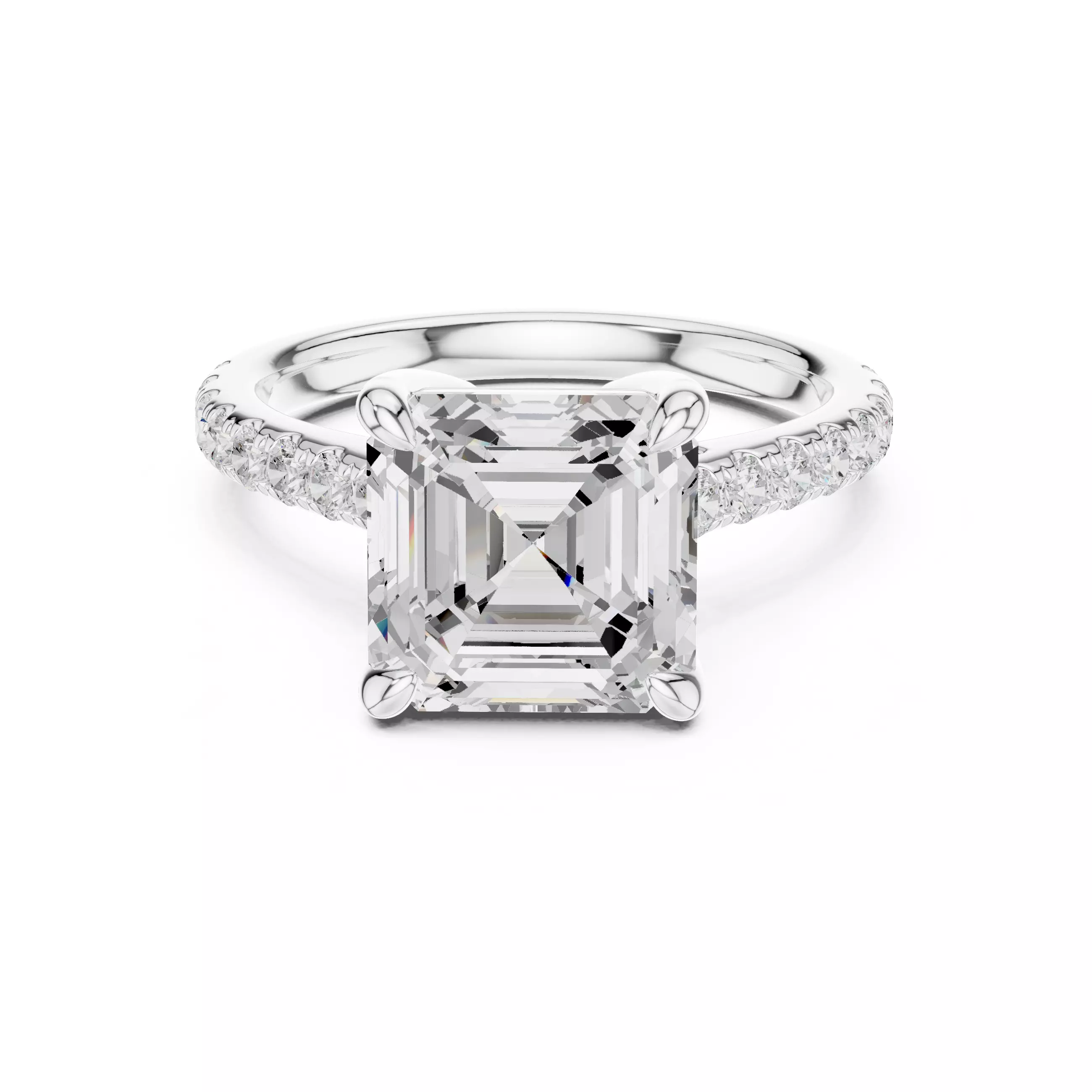 4CT Asscher Cut Hidden Halo Pave Diamond Woman Ring File Video 3D print model_2