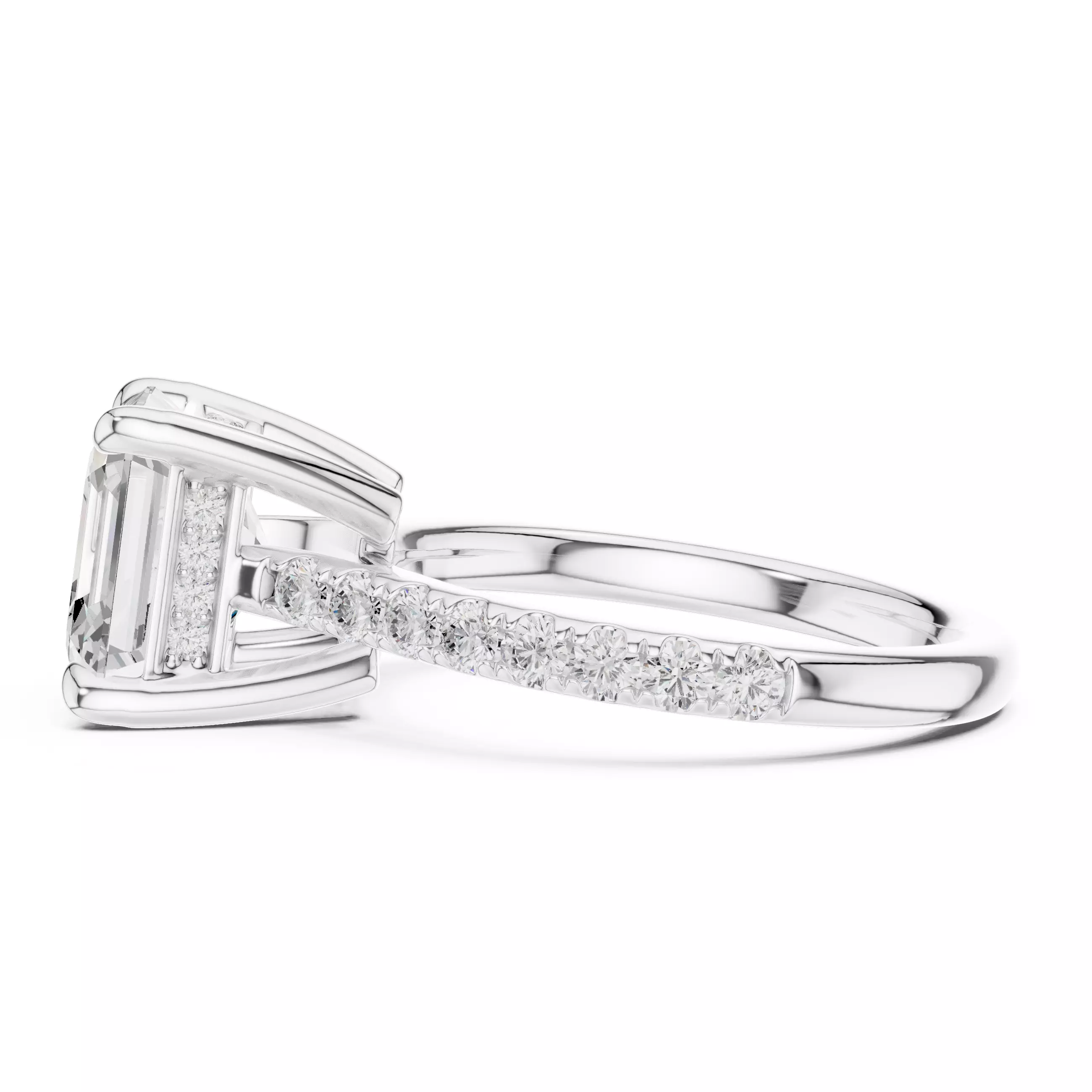 4CT Asscher Cut Hidden Halo Pave Diamond Woman Ring File Video 3D print model_11