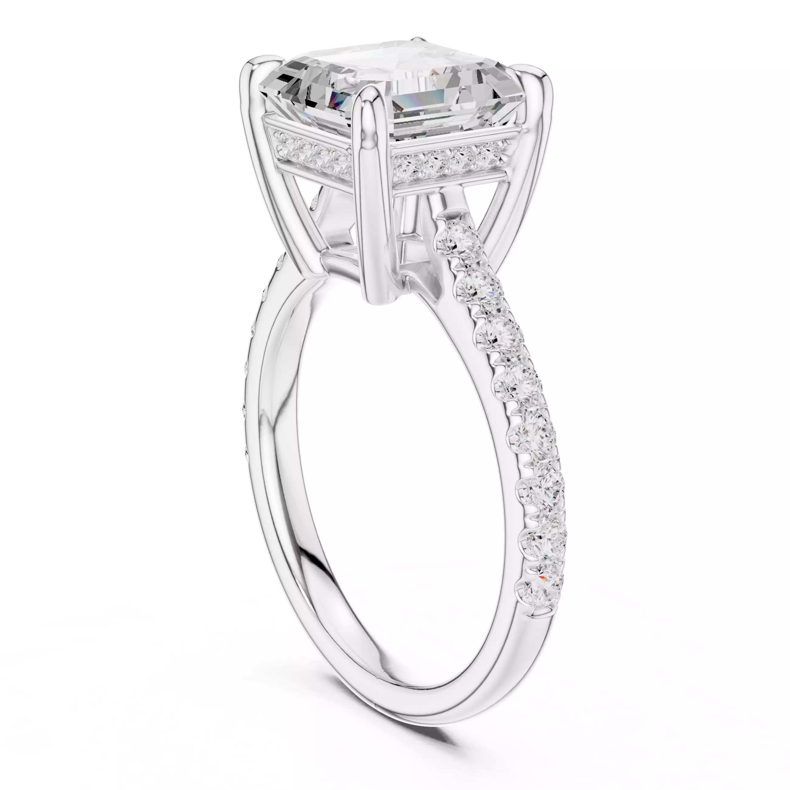 4CT Asscher Cut Hidden Halo Pave Diamond Woman Ring File Video 3D print model_9