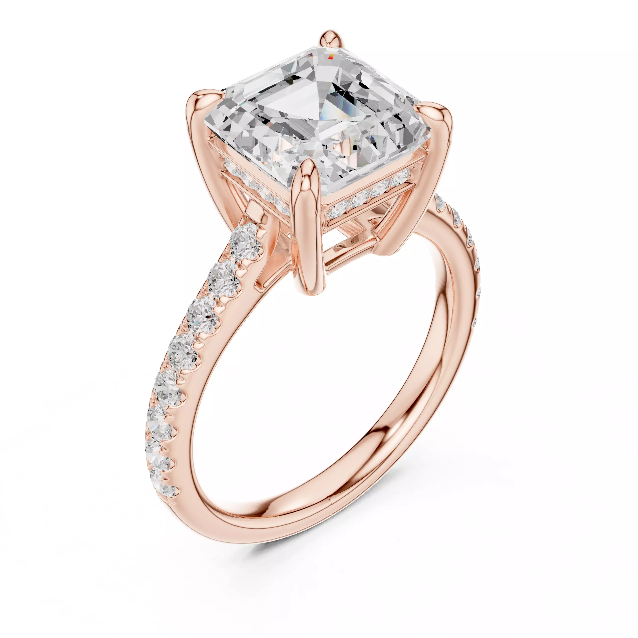 4CT Asscher Cut Hidden Halo Pave Diamond Woman Ring File Video 3D print model_4