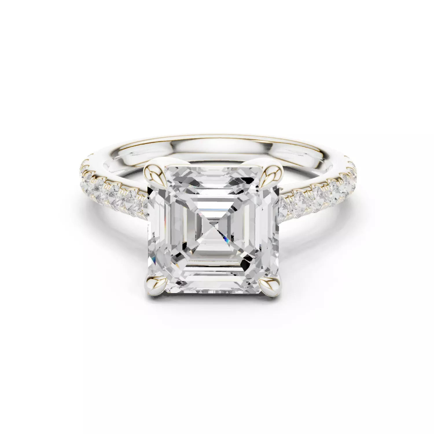 4CT Asscher Cut Hidden Halo Pave Diamond Woman Ring File Video 3D print model_14