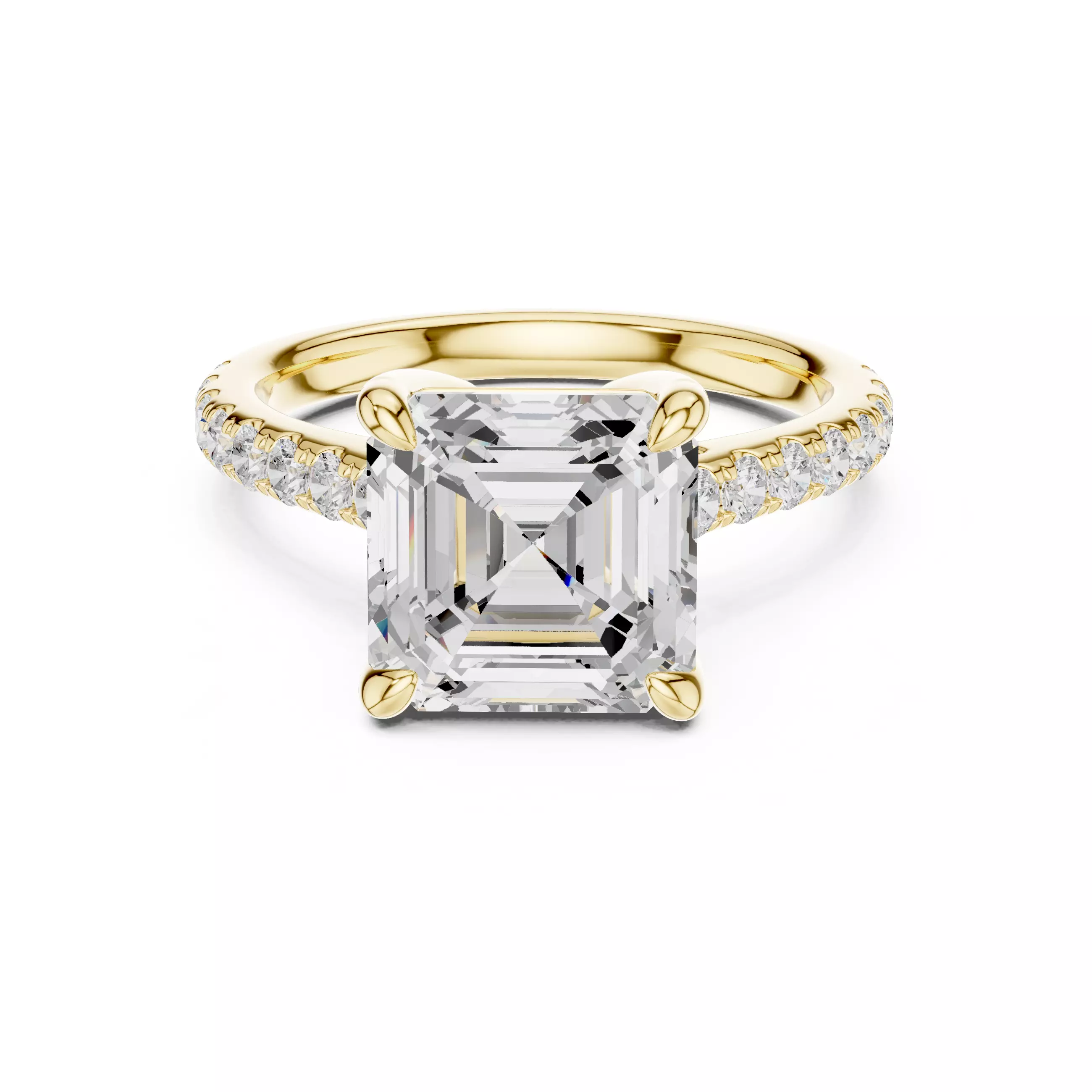 4CT Asscher Cut Hidden Halo Pave Diamond Woman Ring File Video 3D print model_1