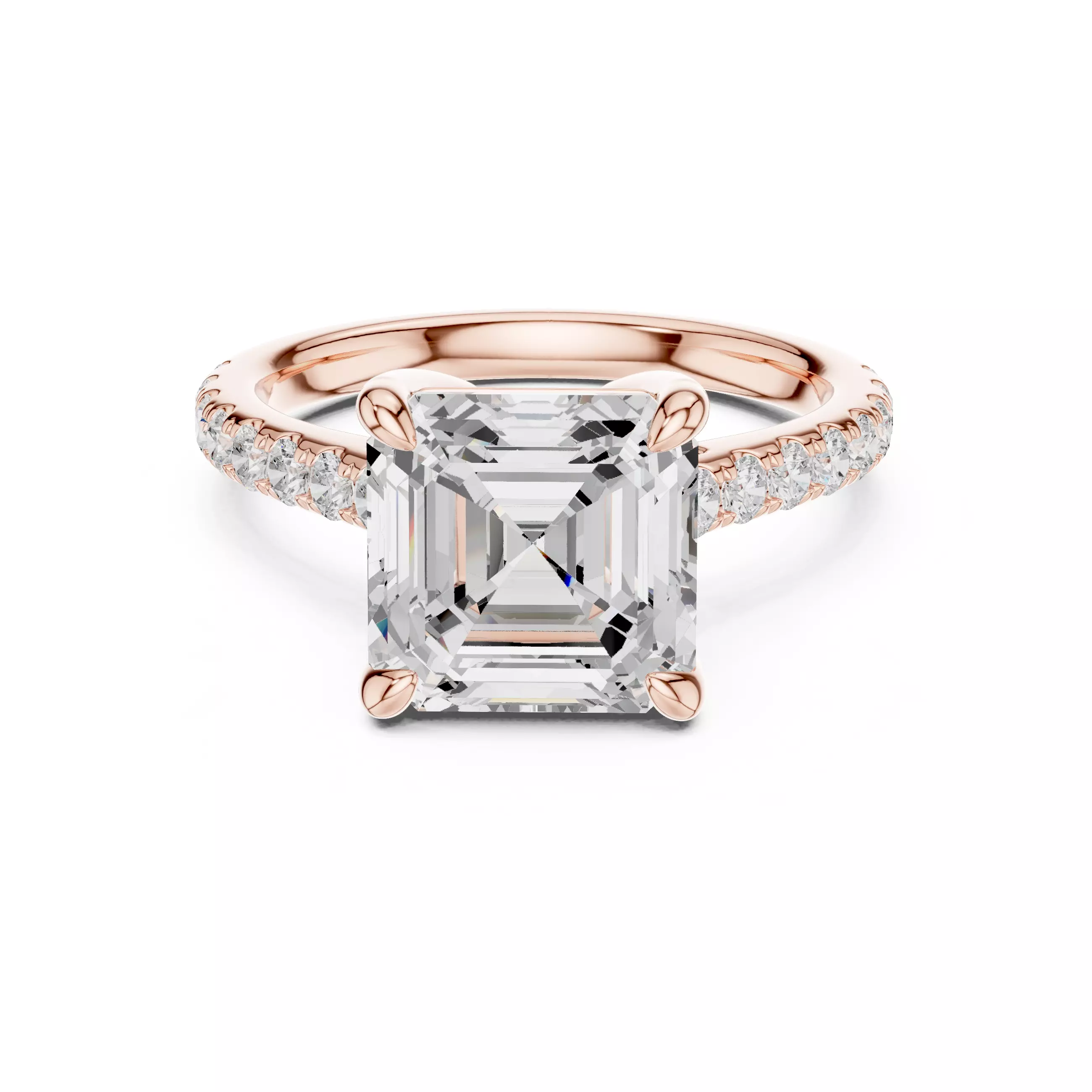 4CT Asscher Cut Hidden Halo Pave Diamond Woman Ring File Video 3D print model_0