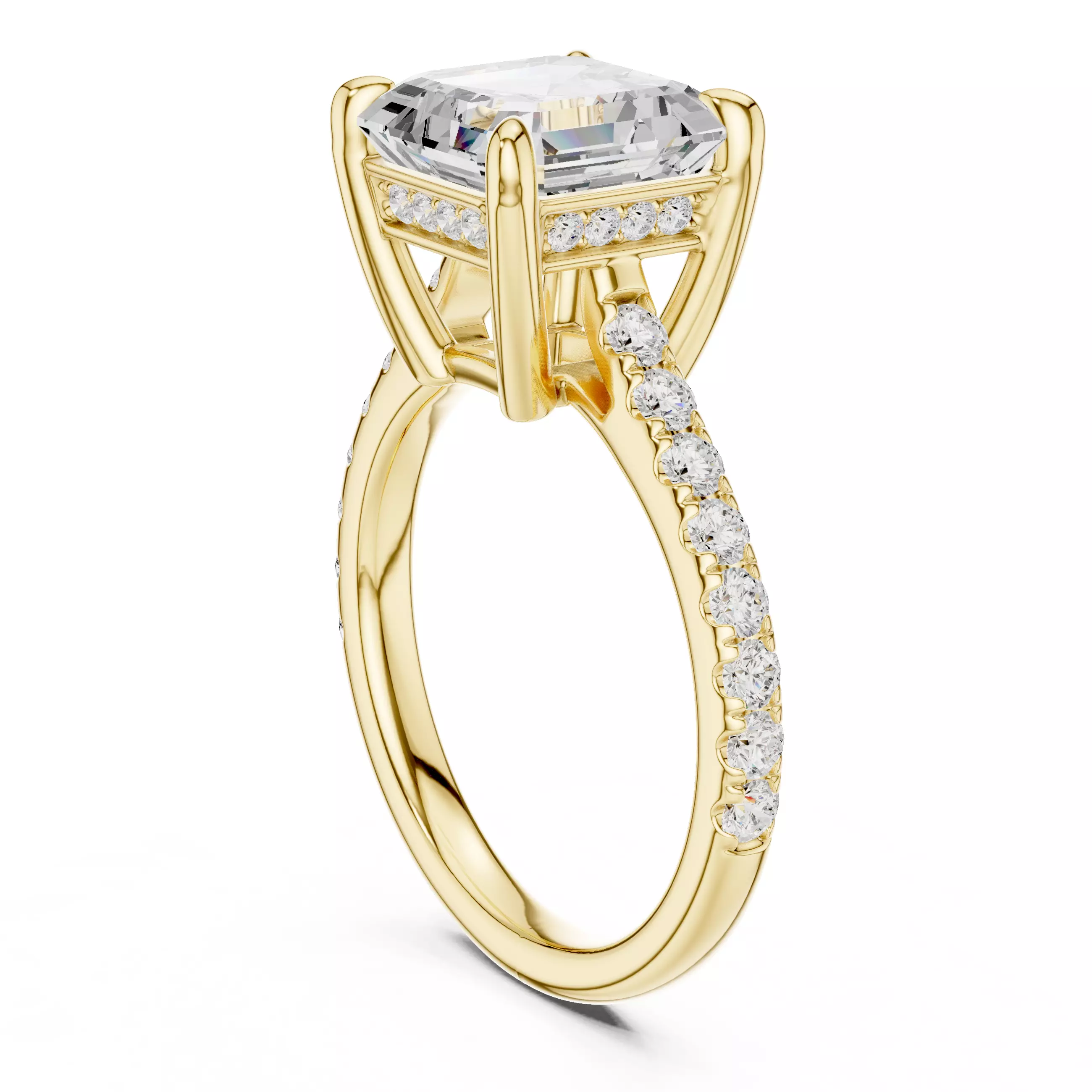 4CT Asscher Cut Hidden Halo Pave Diamond Woman Ring File Video 3D print model_6