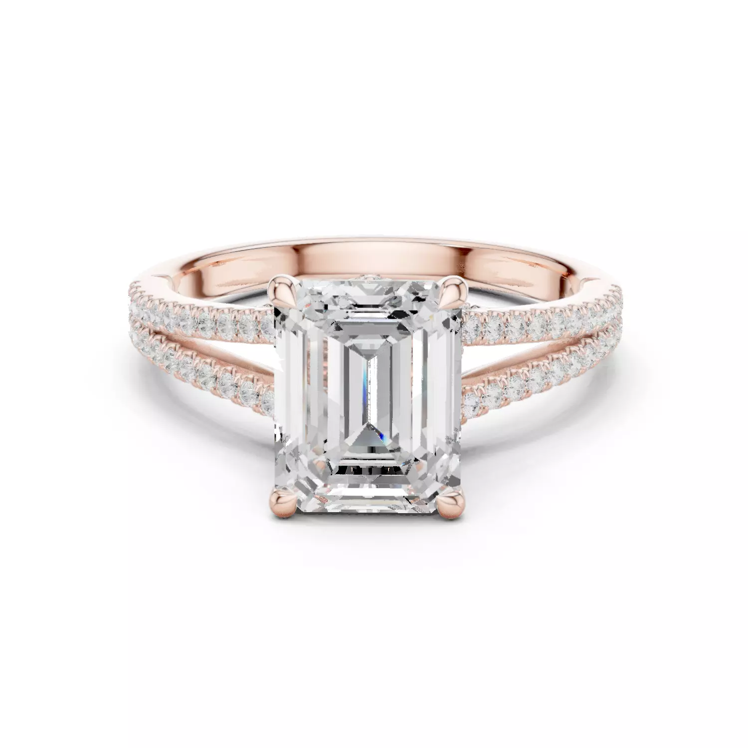 Split Shank Emerald Cut Chevron Hidden Halo Ring 3DM STL Video 3D print model_12