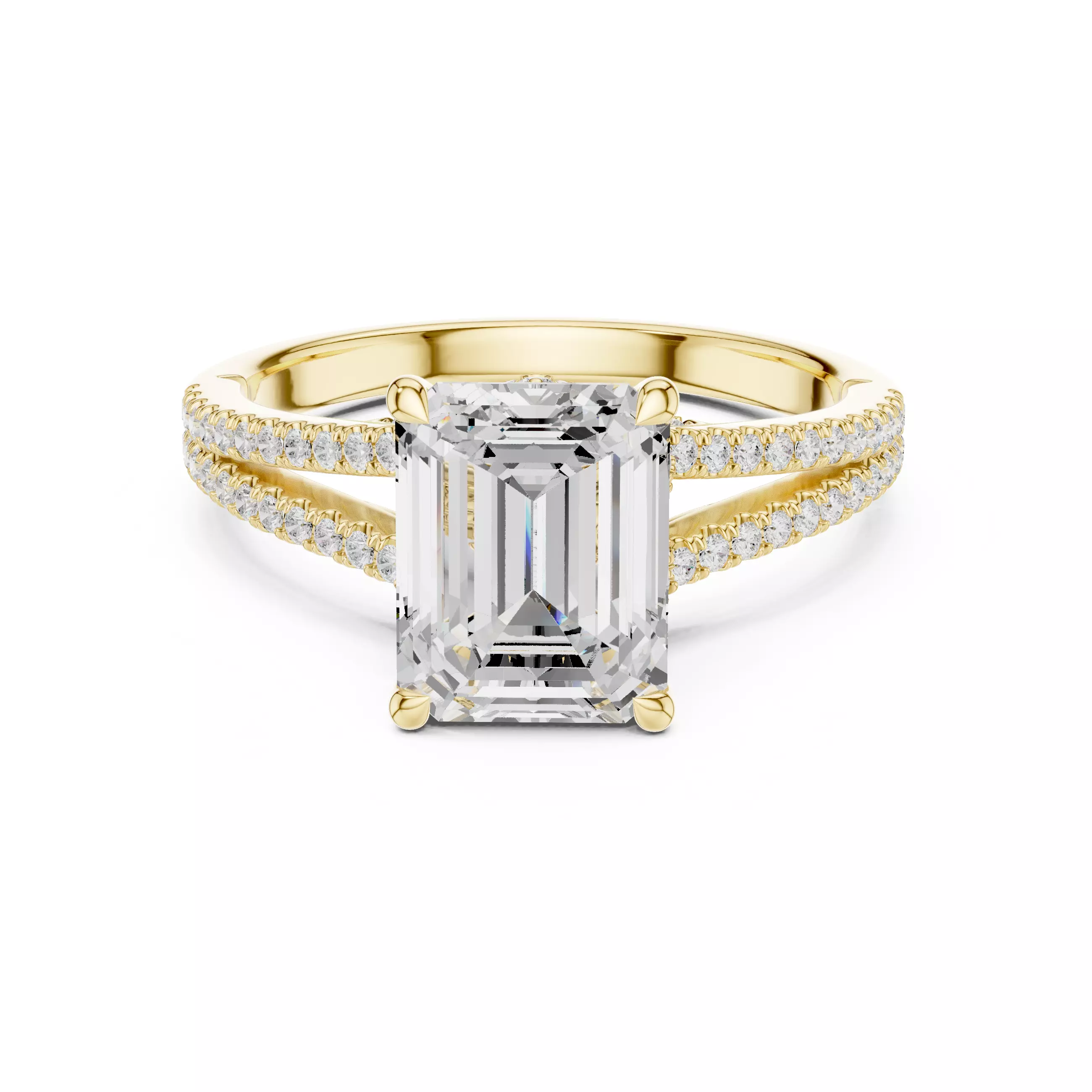 Split Shank Emerald Cut Chevron Hidden Halo Ring 3DM STL Video 3D print model_1