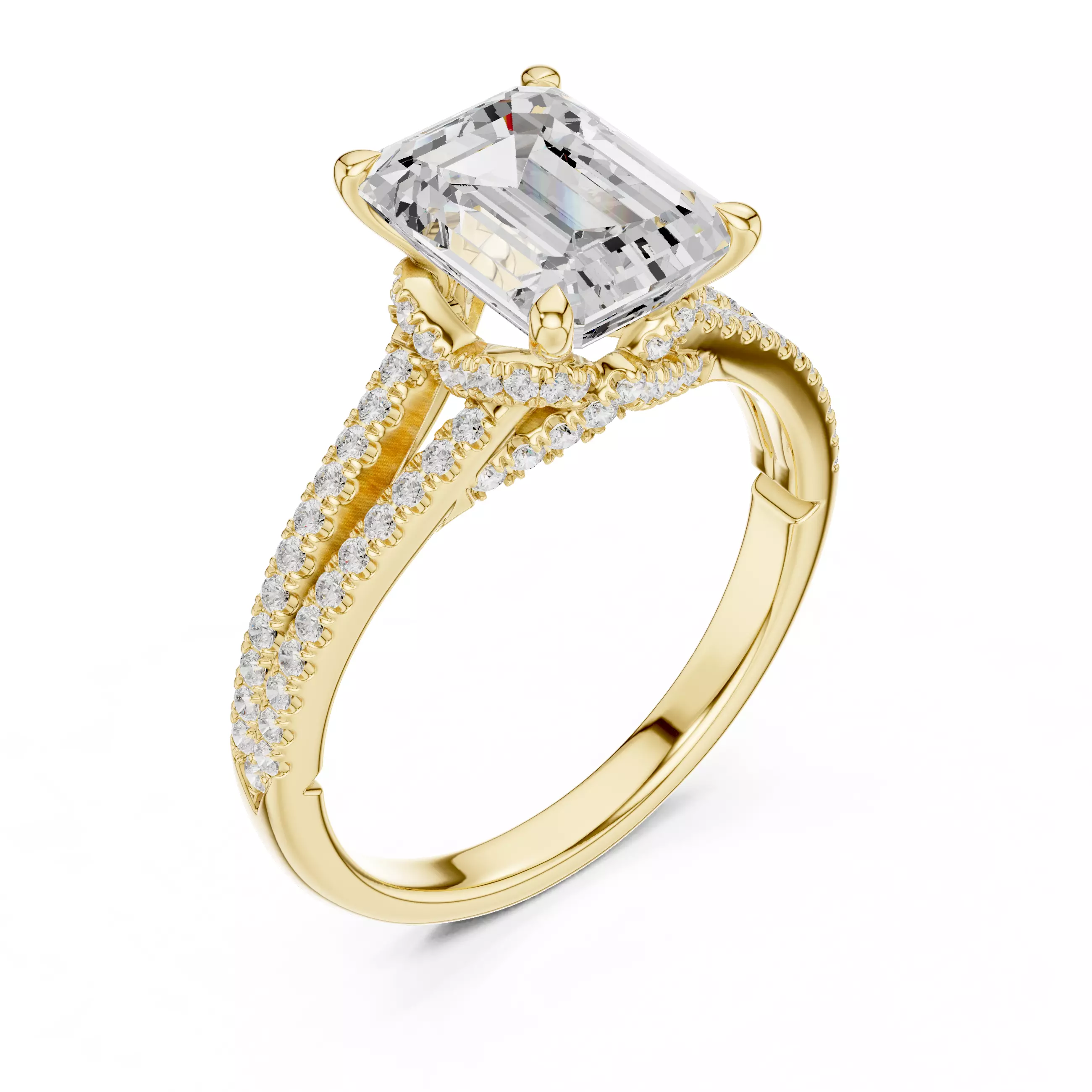 Split Shank Emerald Cut Chevron Hidden Halo Ring 3DM STL Video 3D print model_7