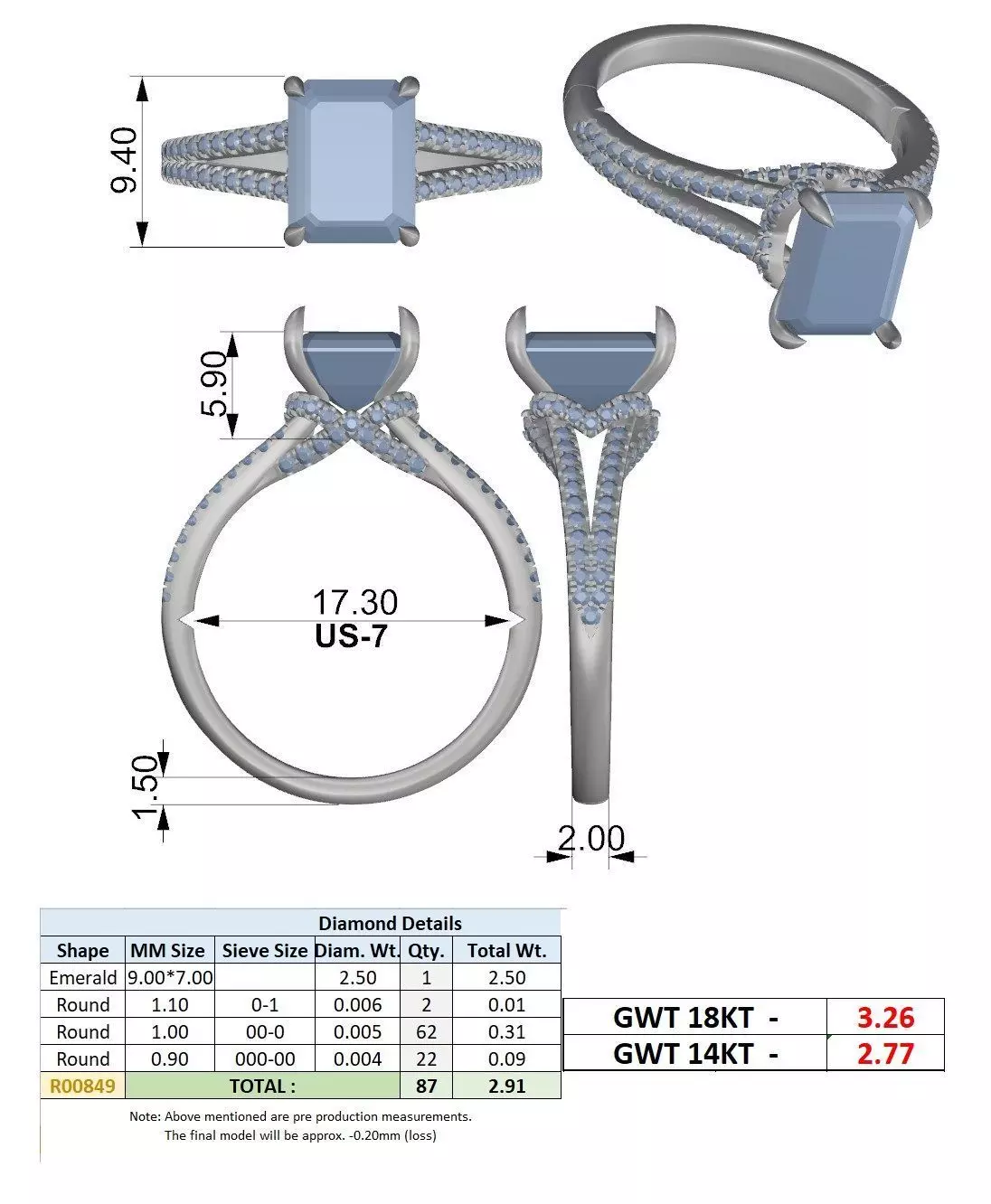 Split Shank Emerald Cut Chevron Hidden Halo Ring 3DM STL Video 3D print model_15