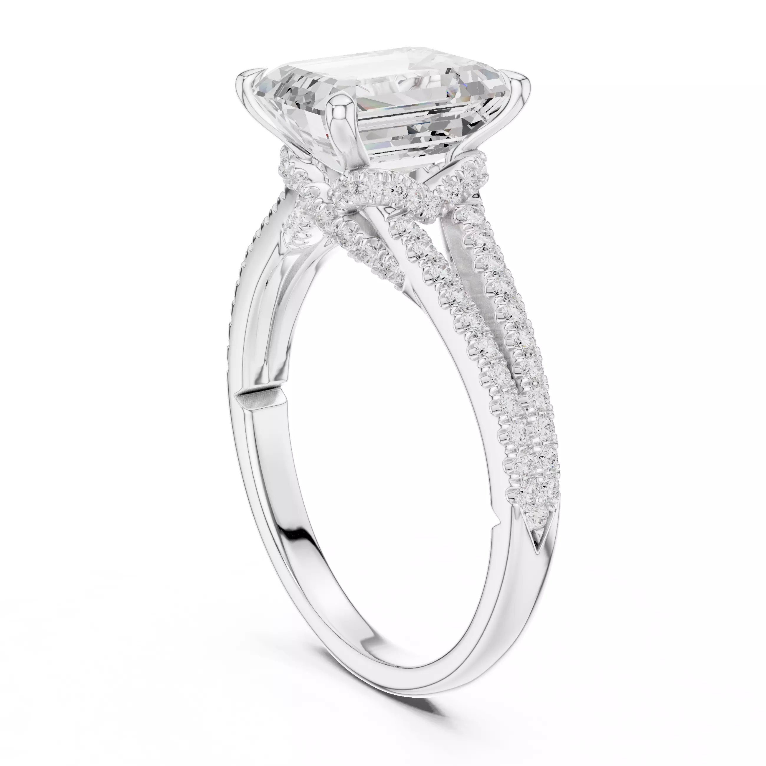 Split Shank Emerald Cut Chevron Hidden Halo Ring 3DM STL Video 3D print model_9