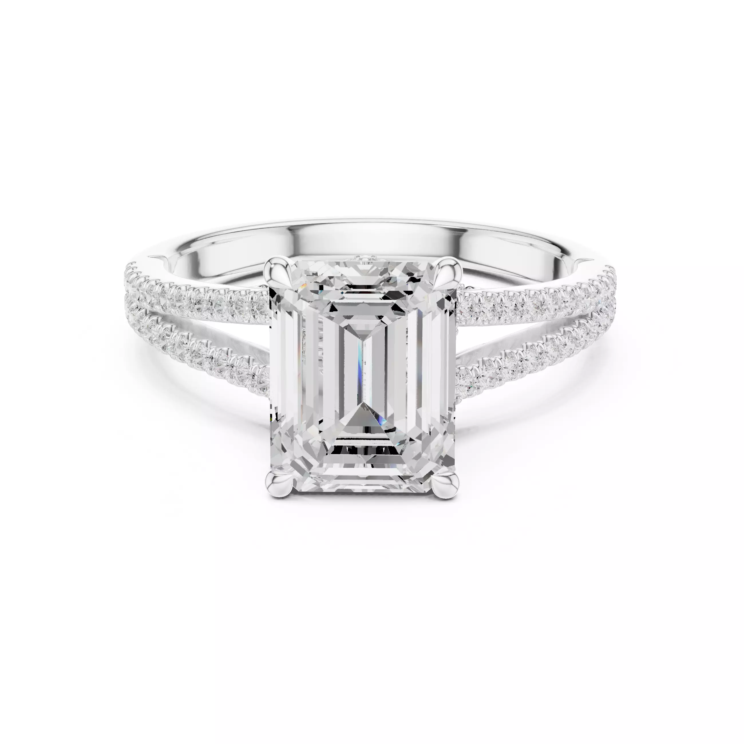 Split Shank Emerald Cut Chevron Hidden Halo Ring 3DM STL Video 3D print model_2