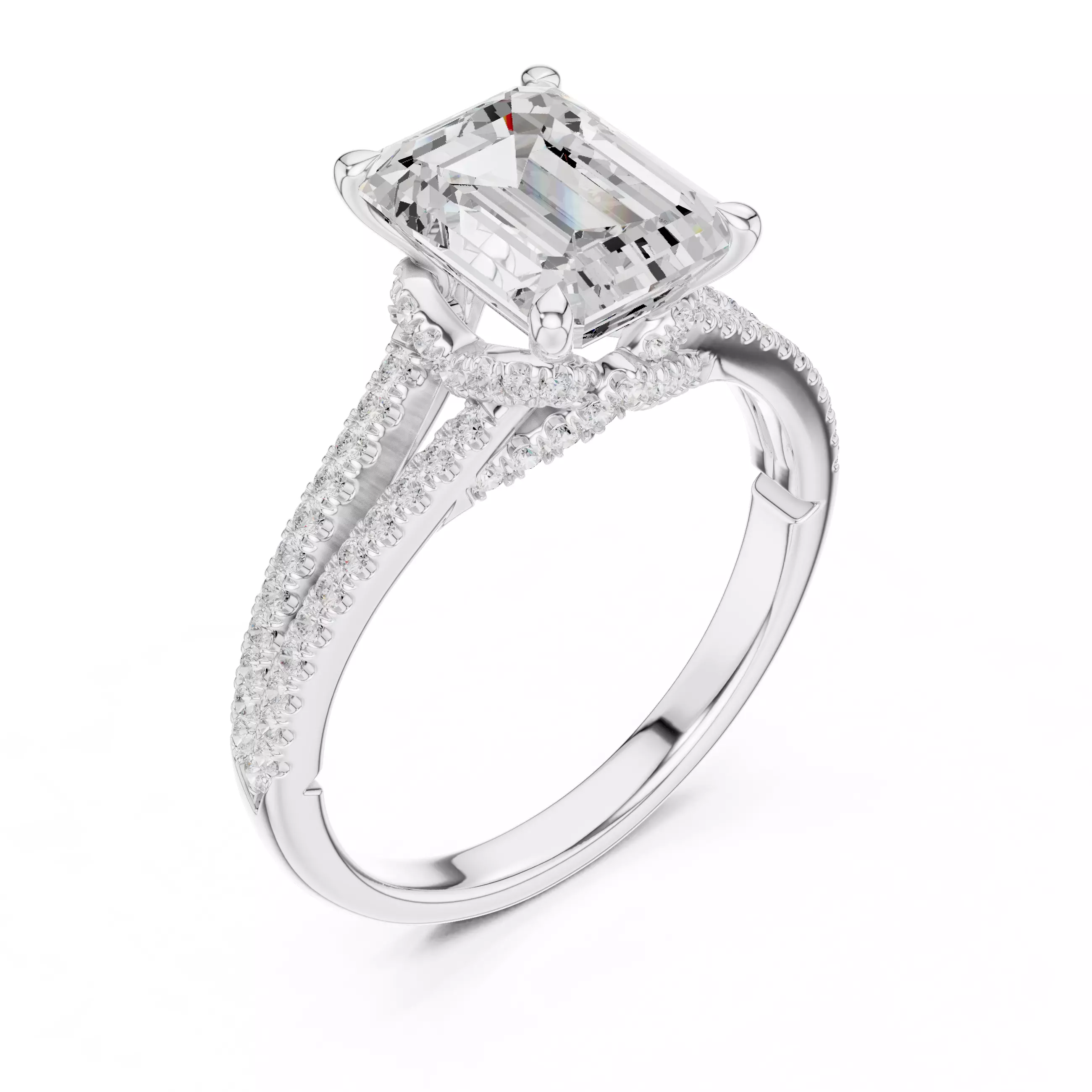 Split Shank Emerald Cut Chevron Hidden Halo Ring 3DM STL Video 3D print model_10