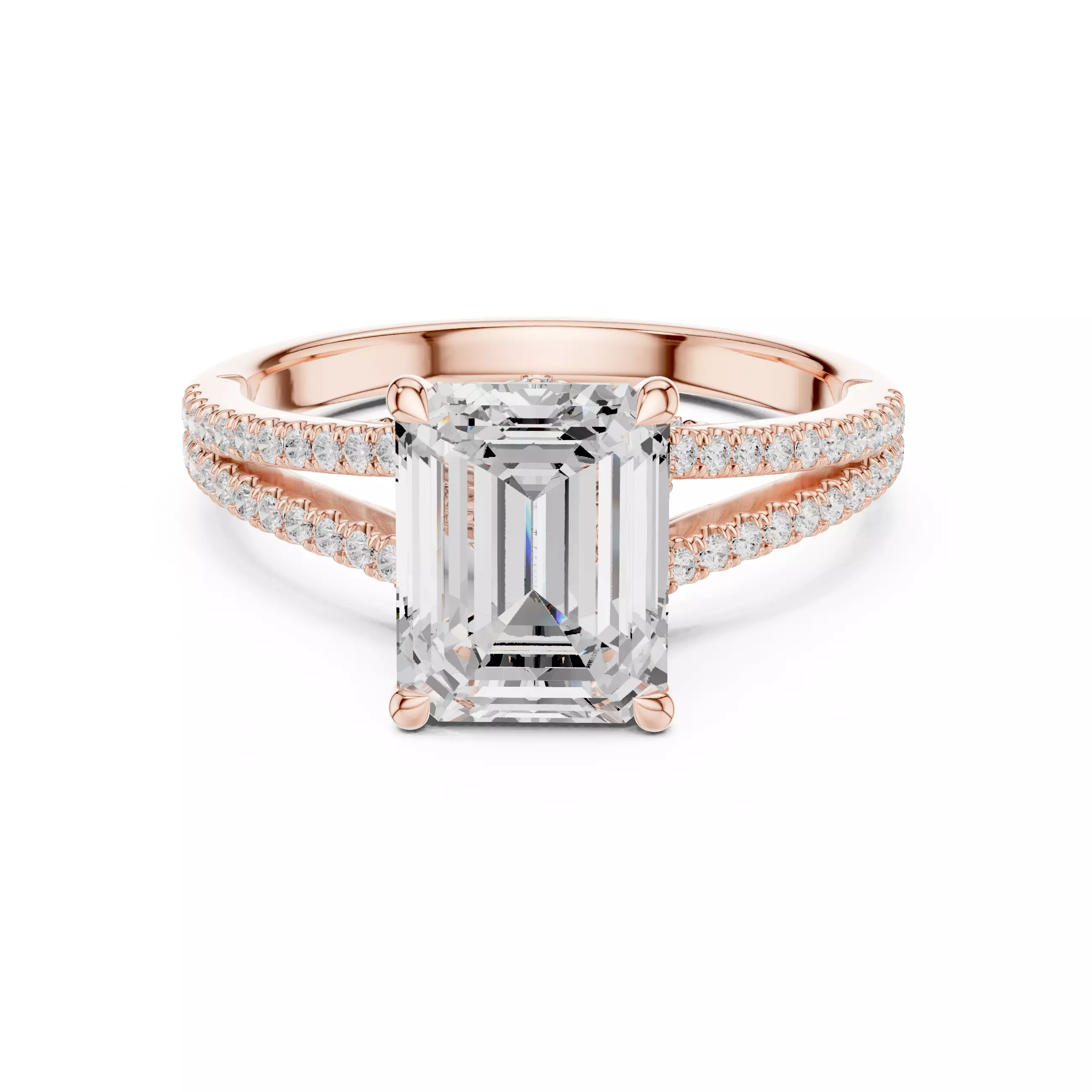 Split Shank Emerald Cut Chevron Hidden Halo Ring 3DM STL Video 3D print model_0