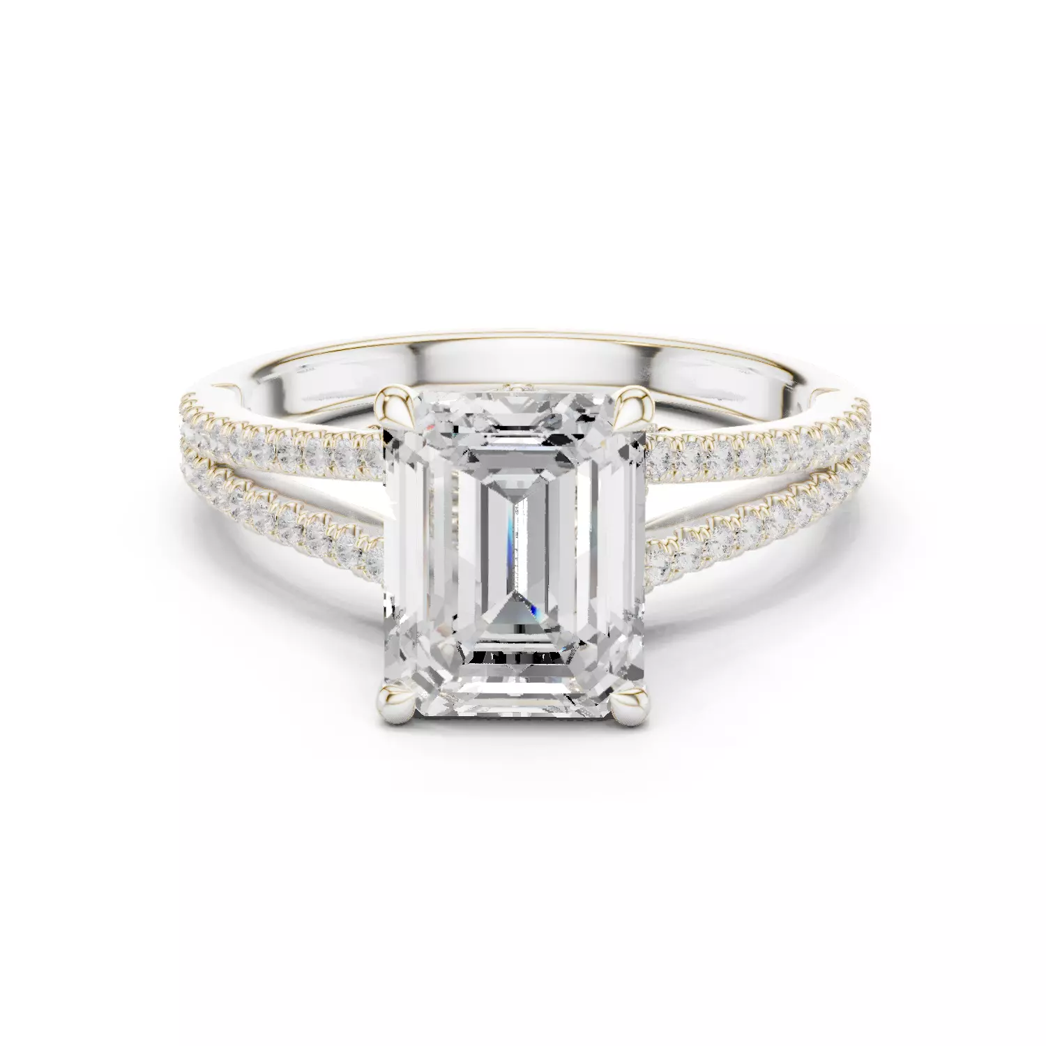 Split Shank Emerald Cut Chevron Hidden Halo Ring 3DM STL Video 3D print model_14