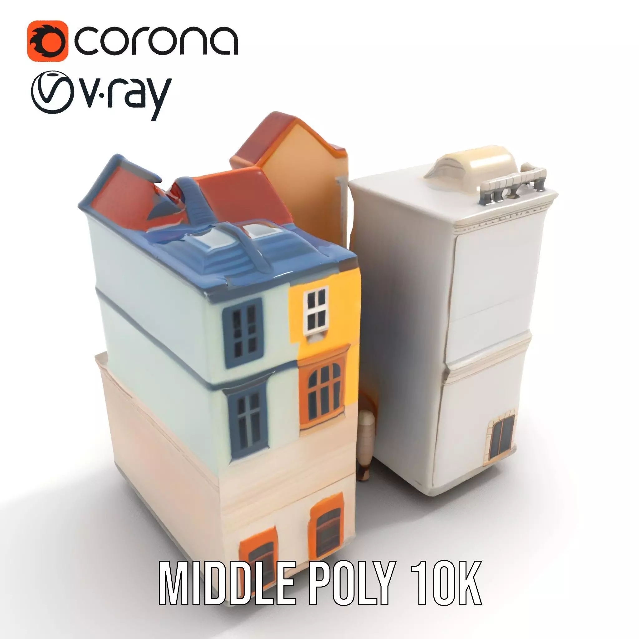 Charming Townhouse Faade model pack Low-poly 3D model_11