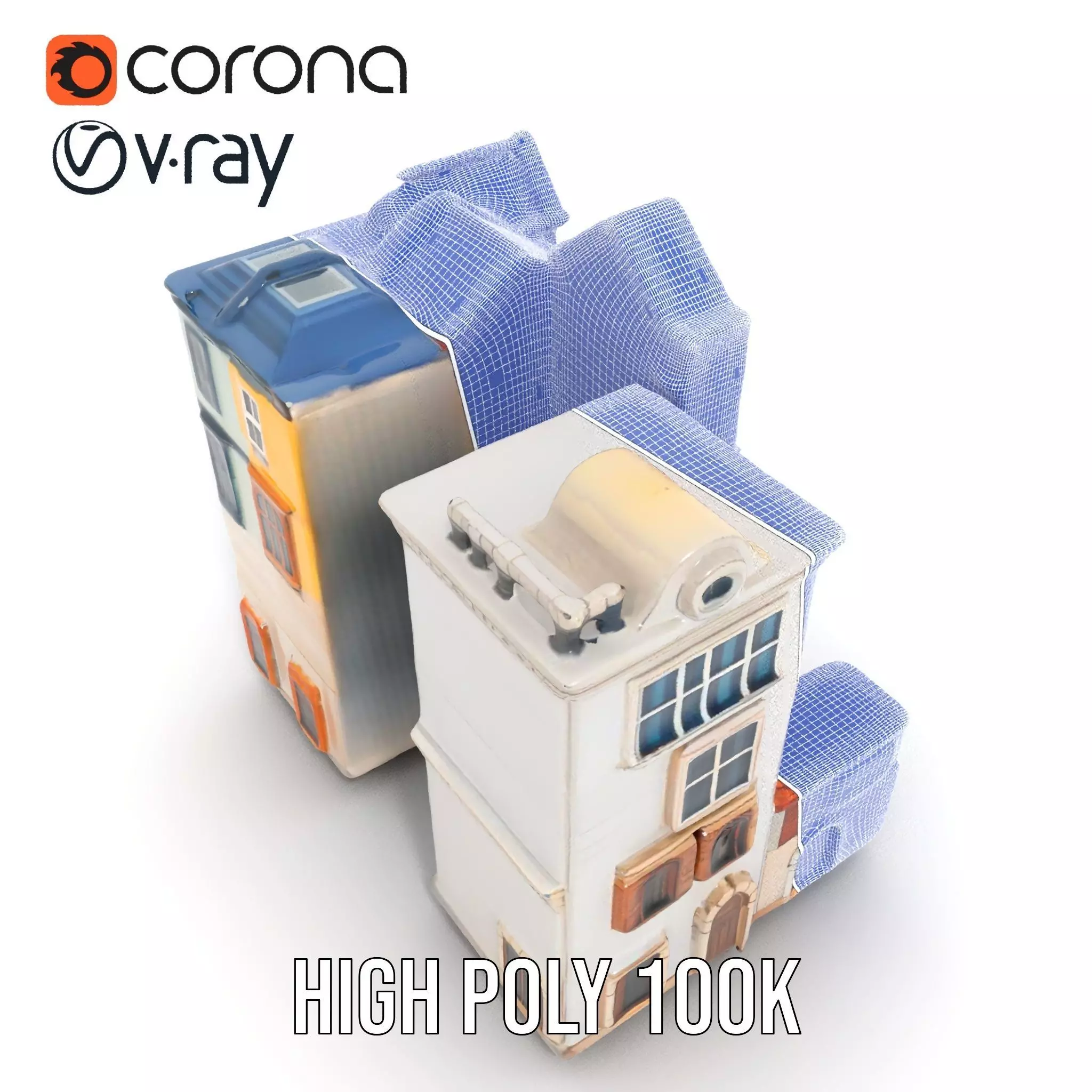 Charming Townhouse Faade model pack Low-poly 3D model_34