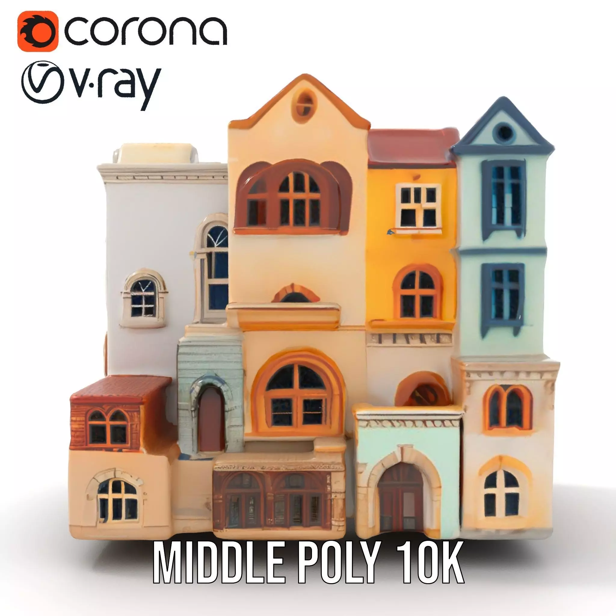 Charming Townhouse Faade model pack Low-poly 3D model_19