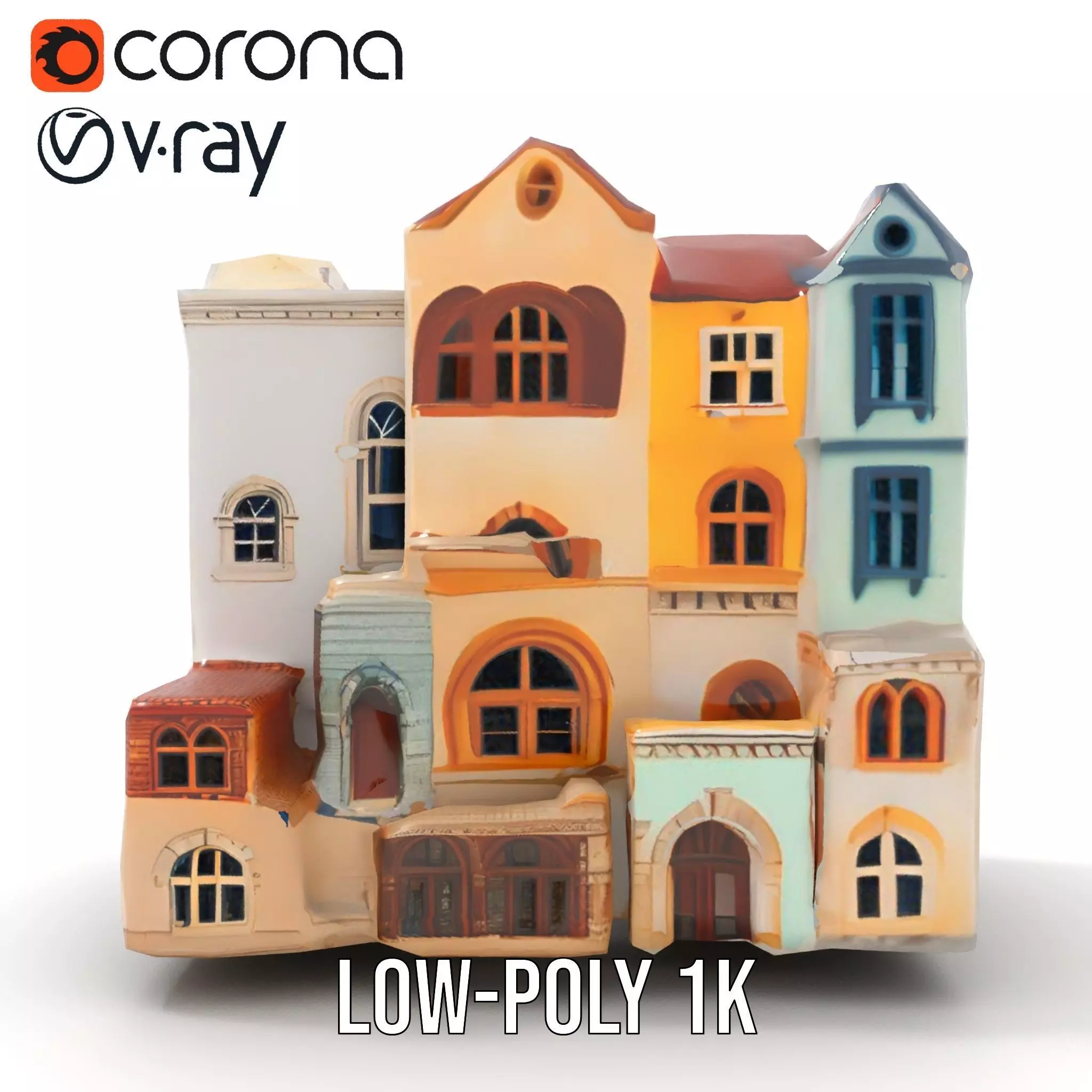 Charming Townhouse Faade model pack Low-poly 3D model_12