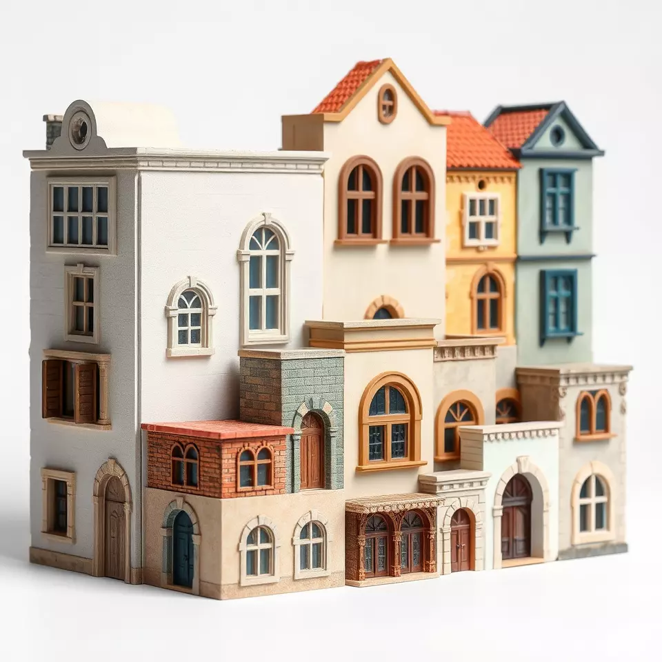 Charming Townhouse Faade model pack Low-poly 3D model_2
