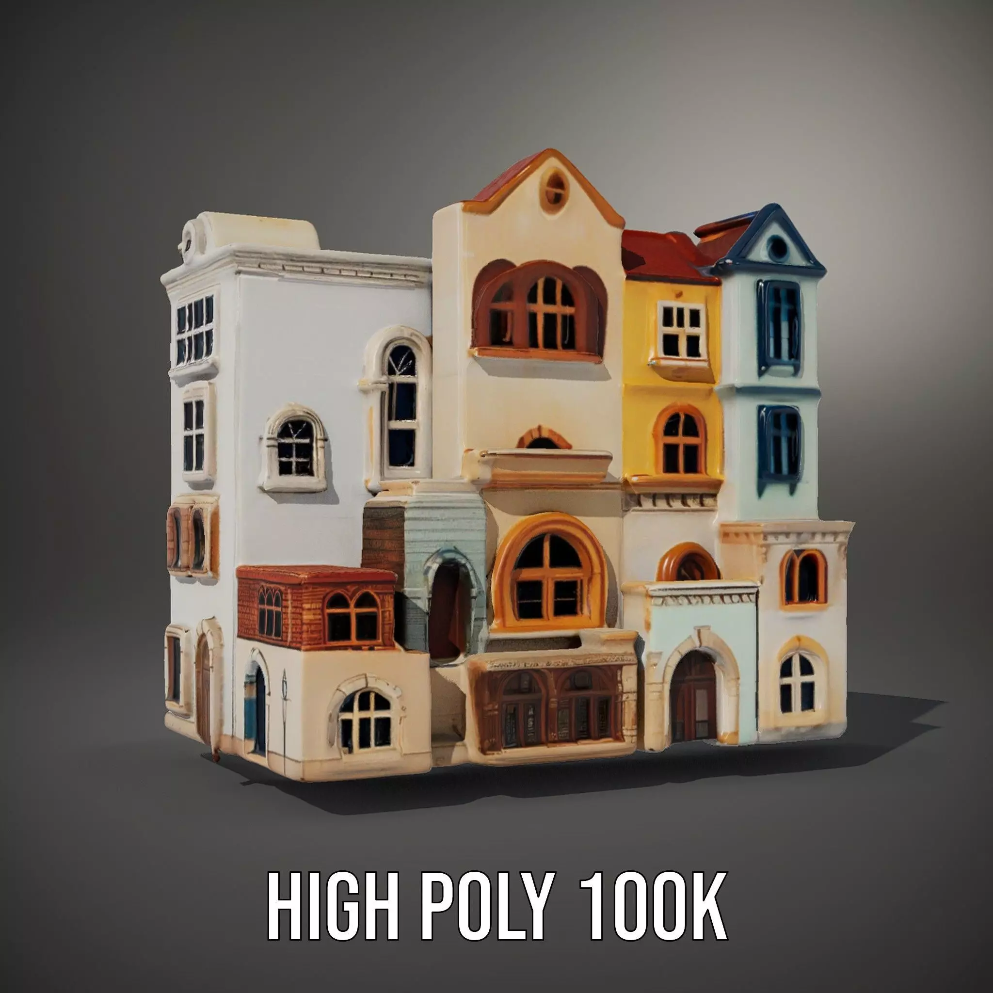 Charming Townhouse Faade model pack Low-poly 3D model_10