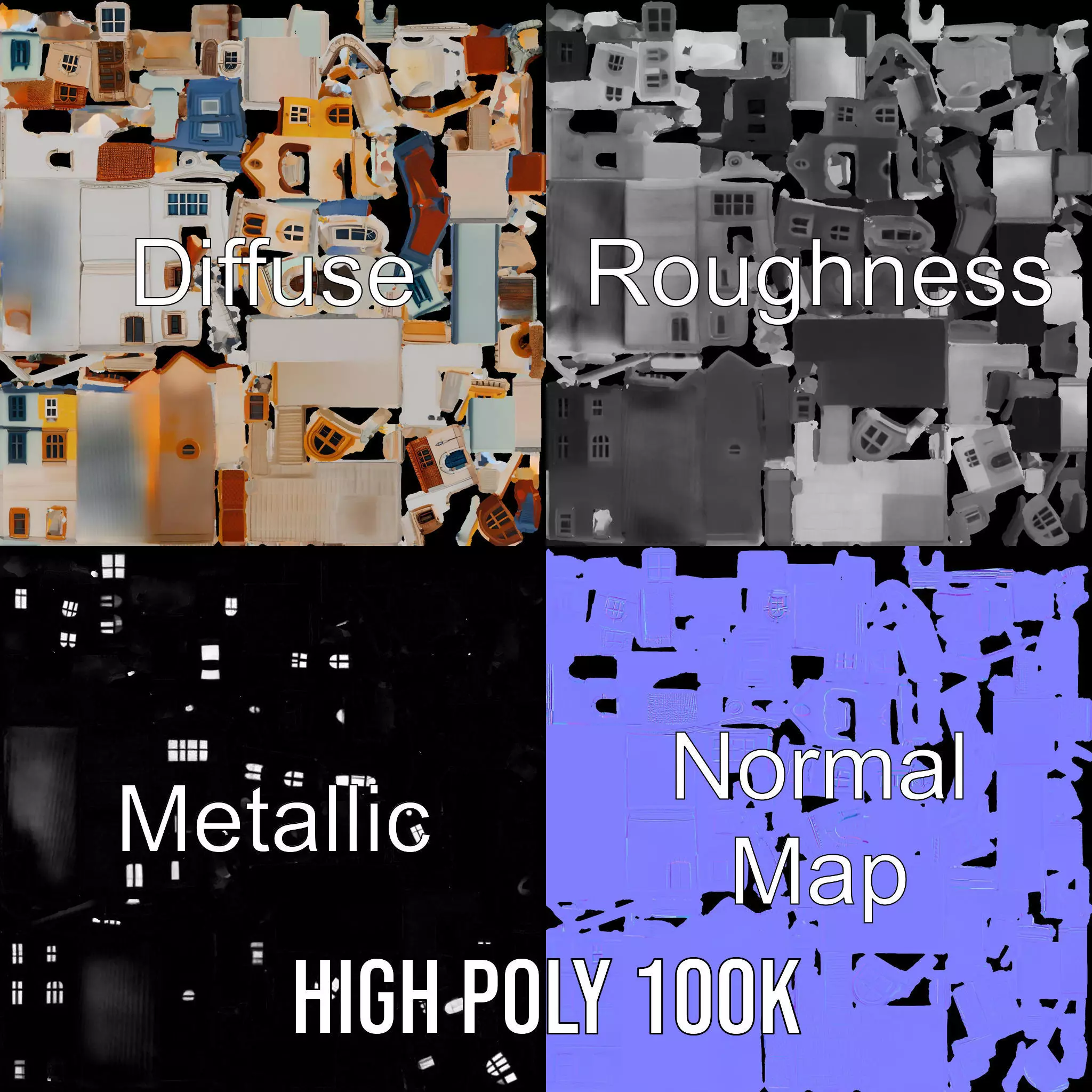 Charming Townhouse Faade model pack Low-poly 3D model_3