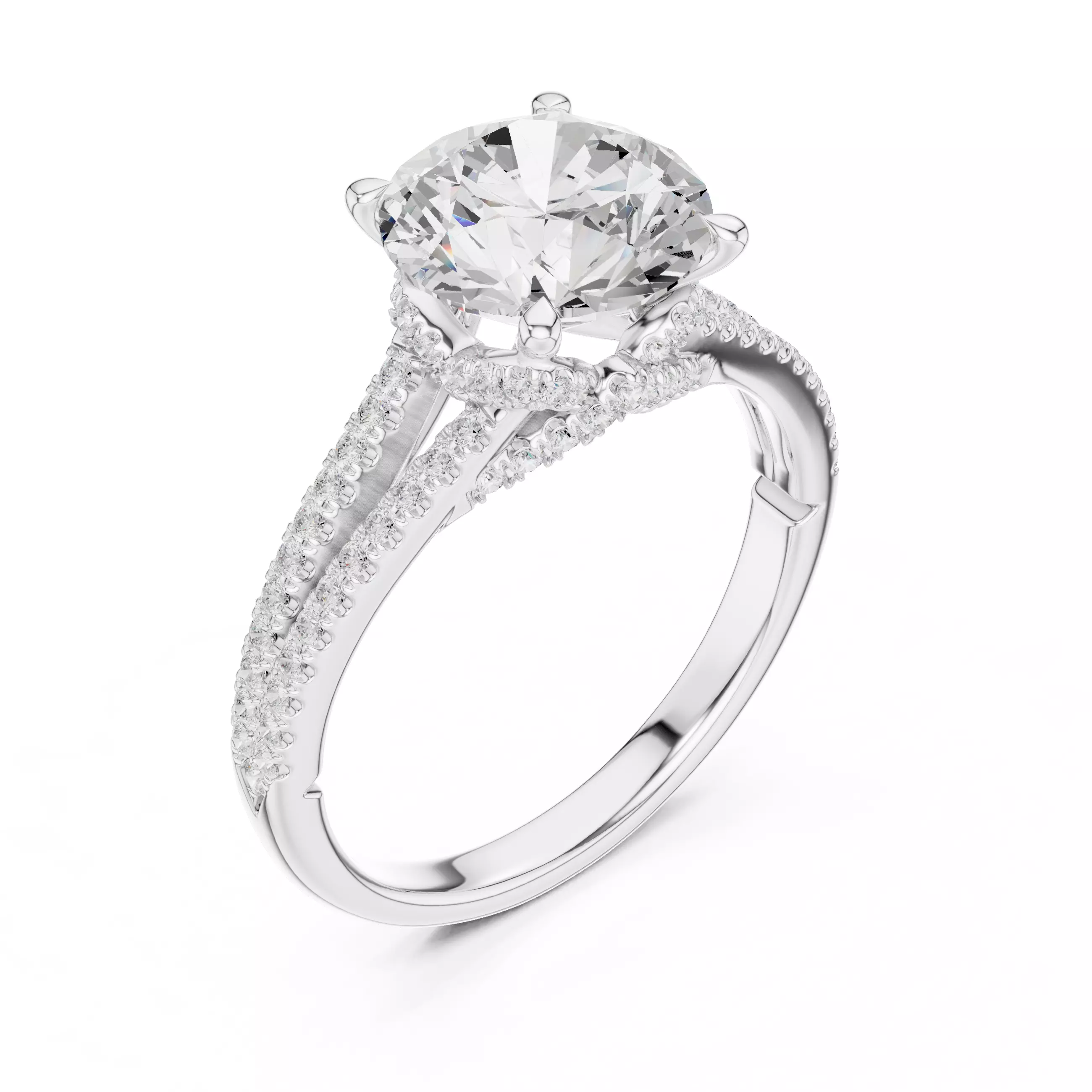 Split Shank Round Cut Diamond Engagement Ring 3DM STL Video 3D print model_10