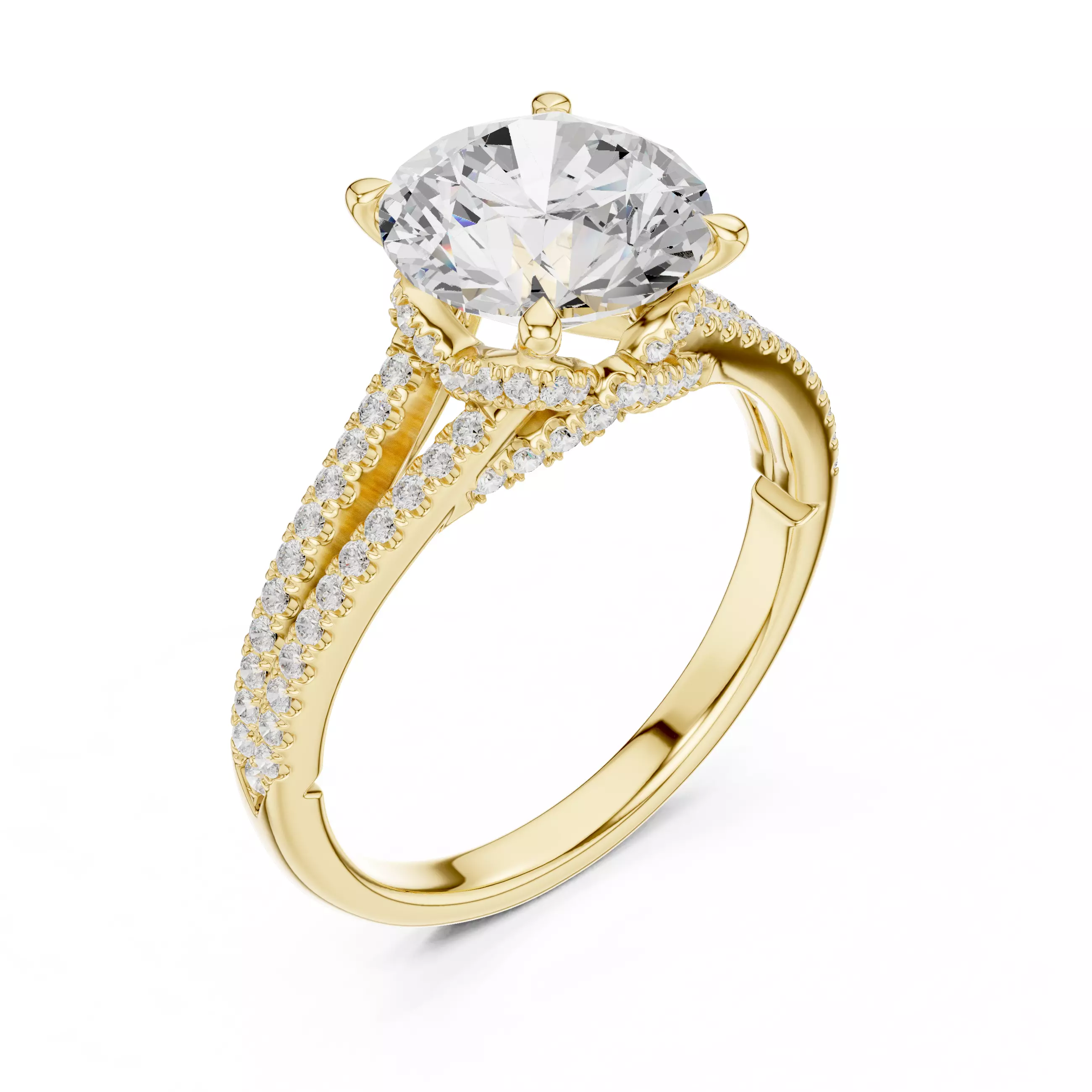 Split Shank Round Cut Diamond Engagement Ring 3DM STL Video 3D print model_7