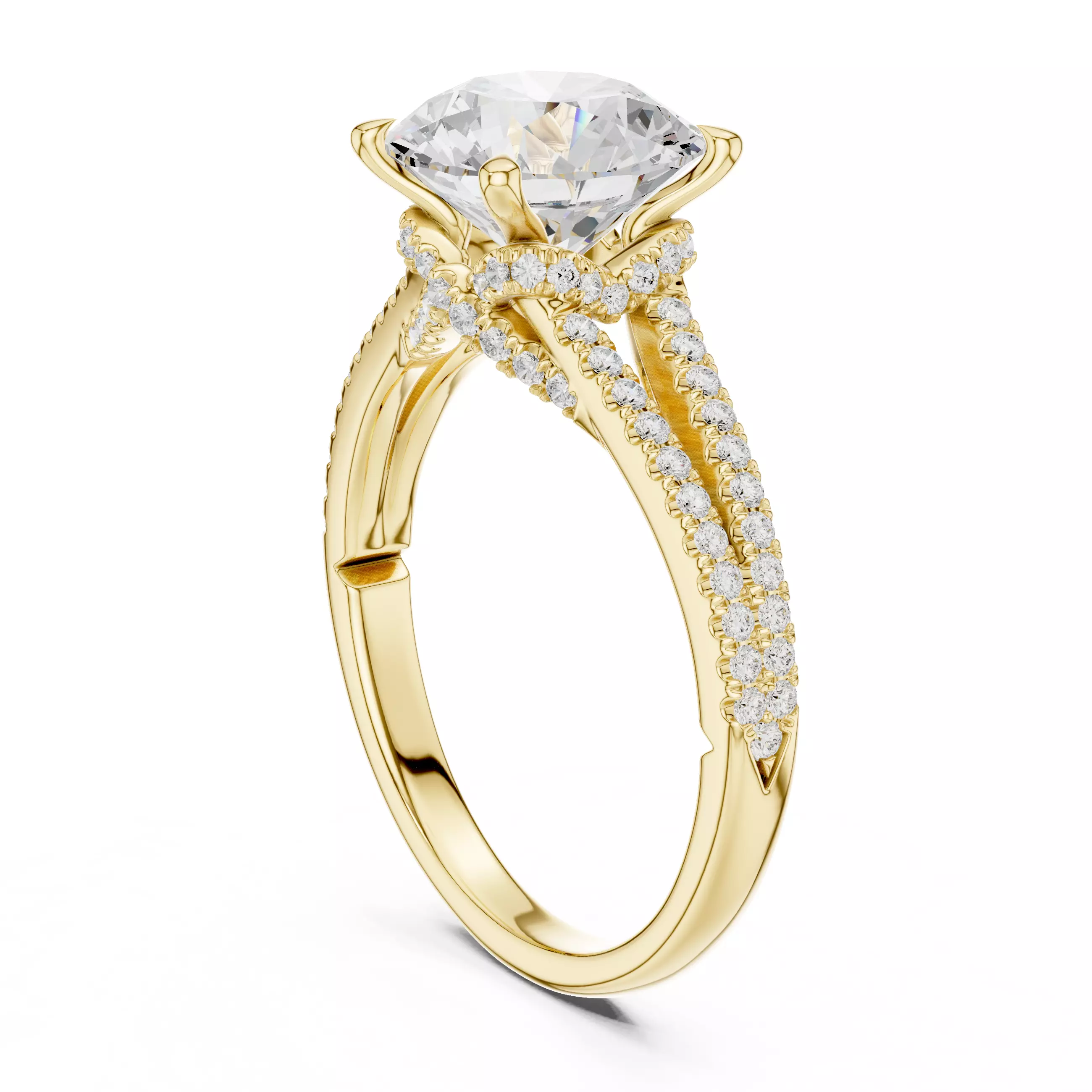 Split Shank Round Cut Diamond Engagement Ring 3DM STL Video 3D print model_6