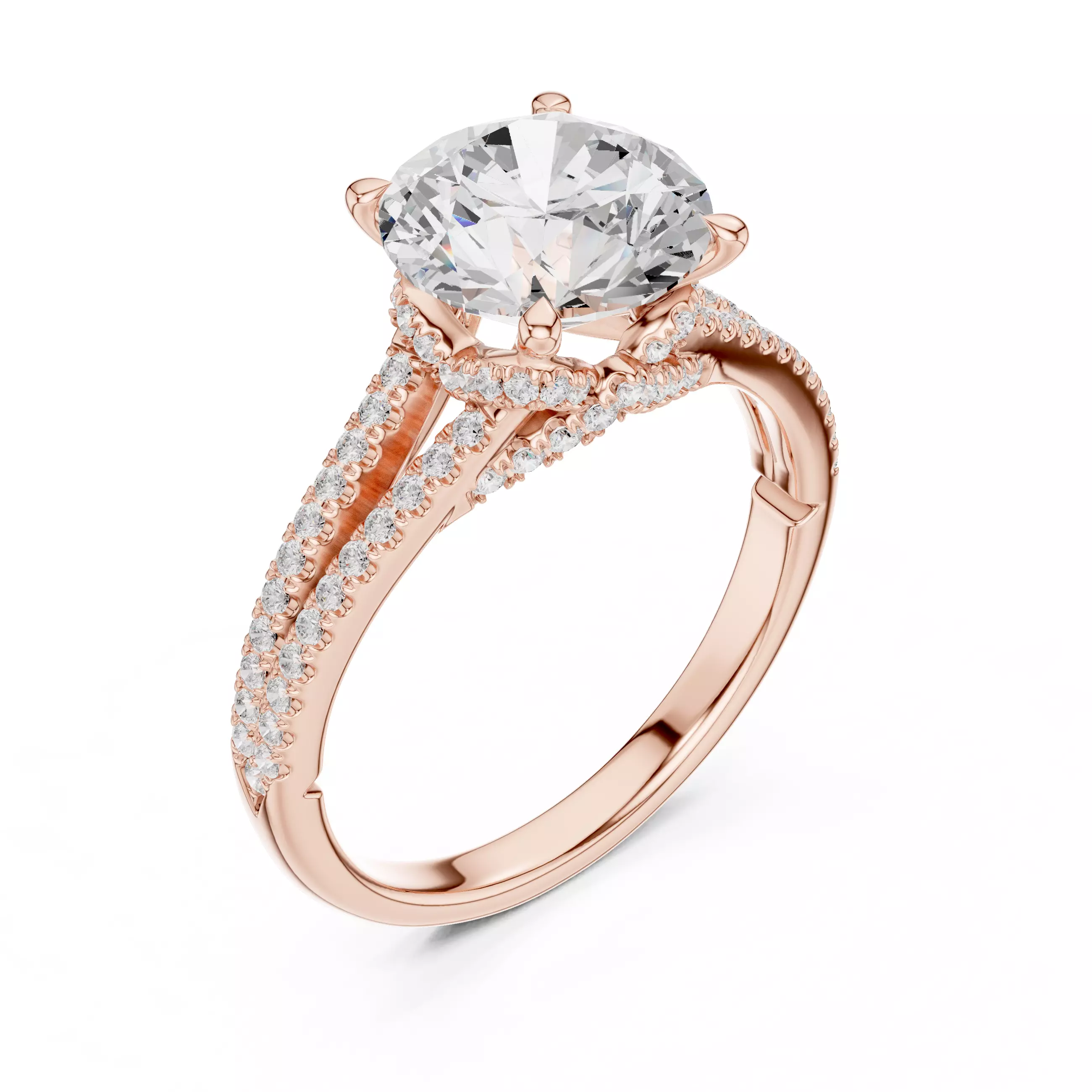 Split Shank Round Cut Diamond Engagement Ring 3DM STL Video 3D print model_4