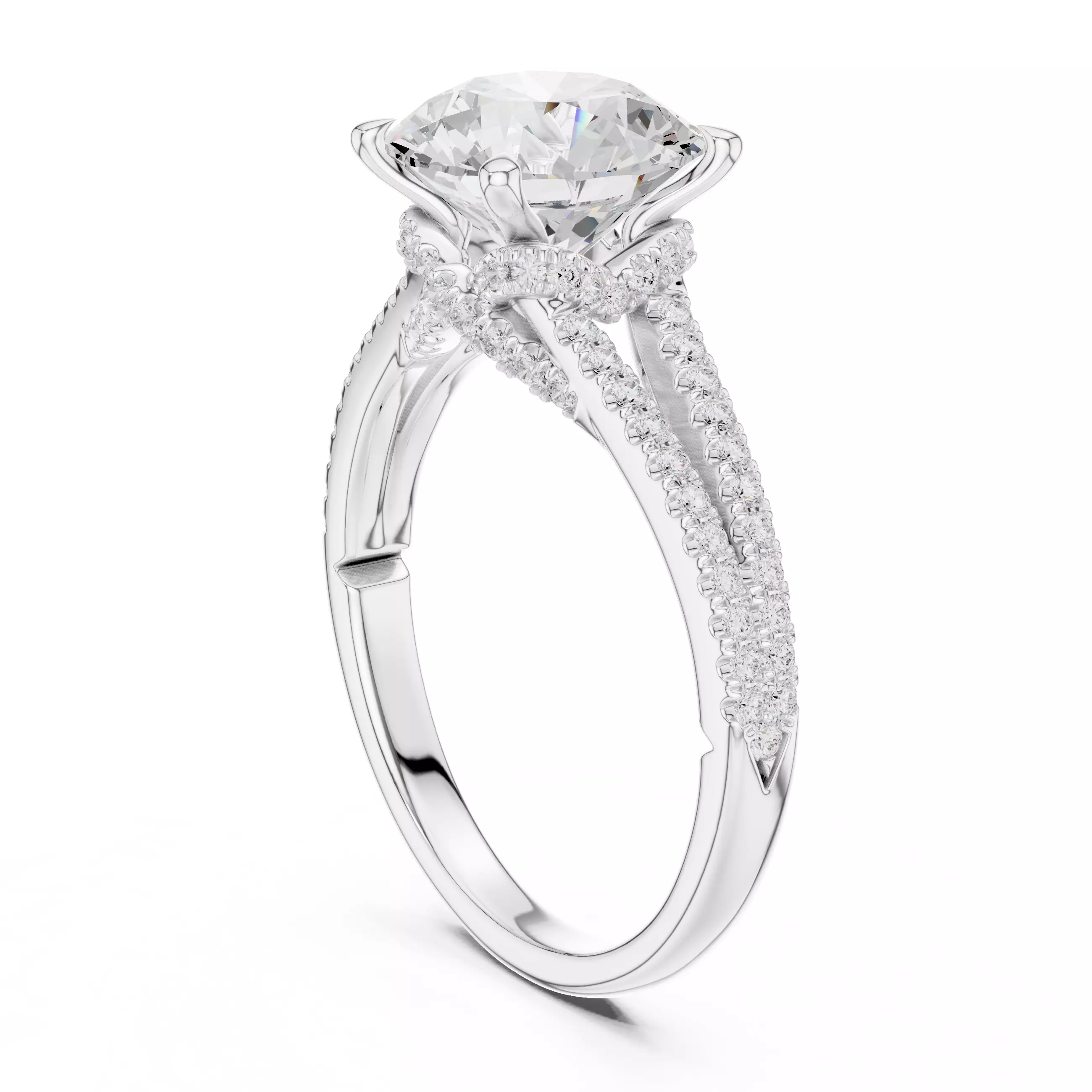 Split Shank Round Cut Diamond Engagement Ring 3DM STL Video 3D print model_9