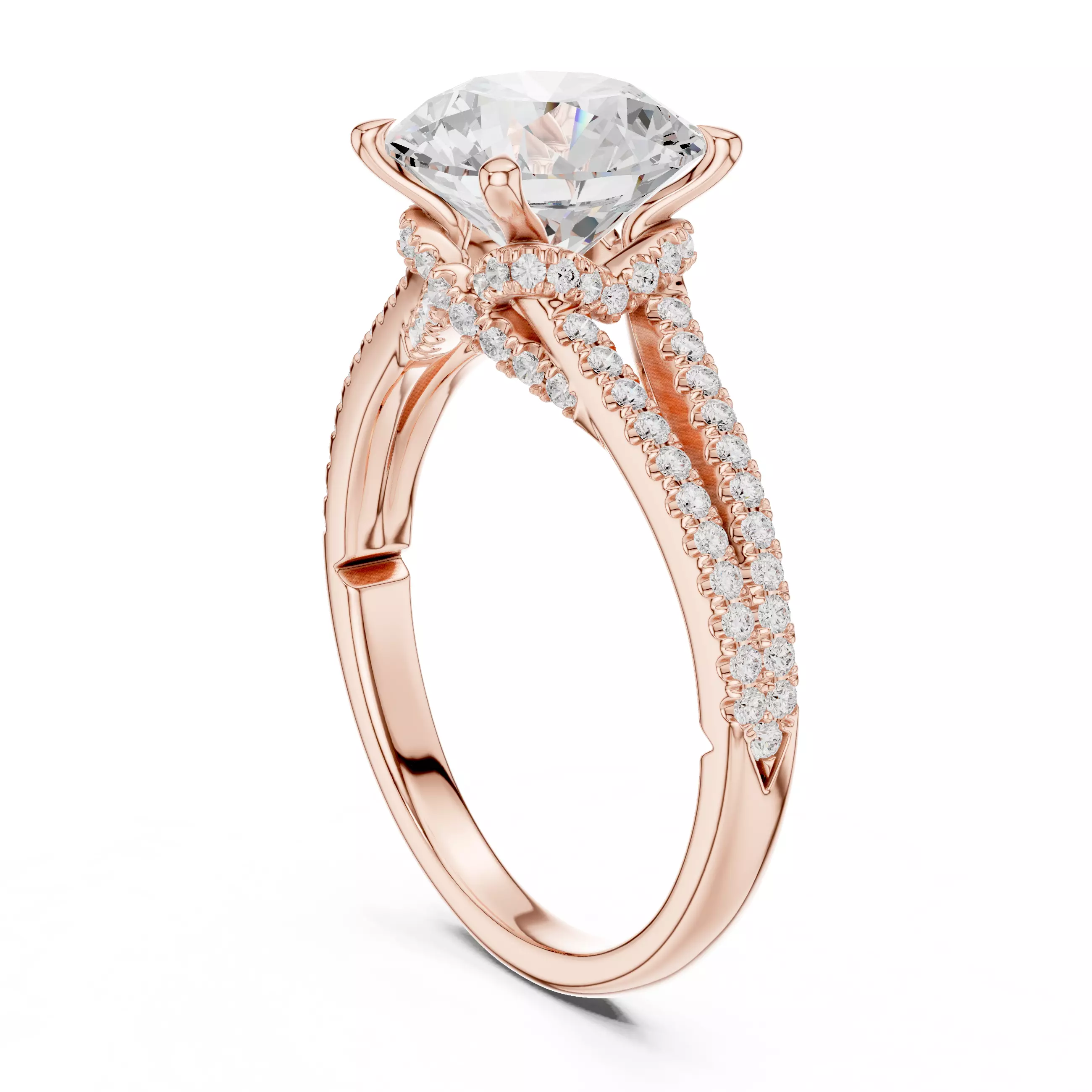 Split Shank Round Cut Diamond Engagement Ring 3DM STL Video 3D print model_3