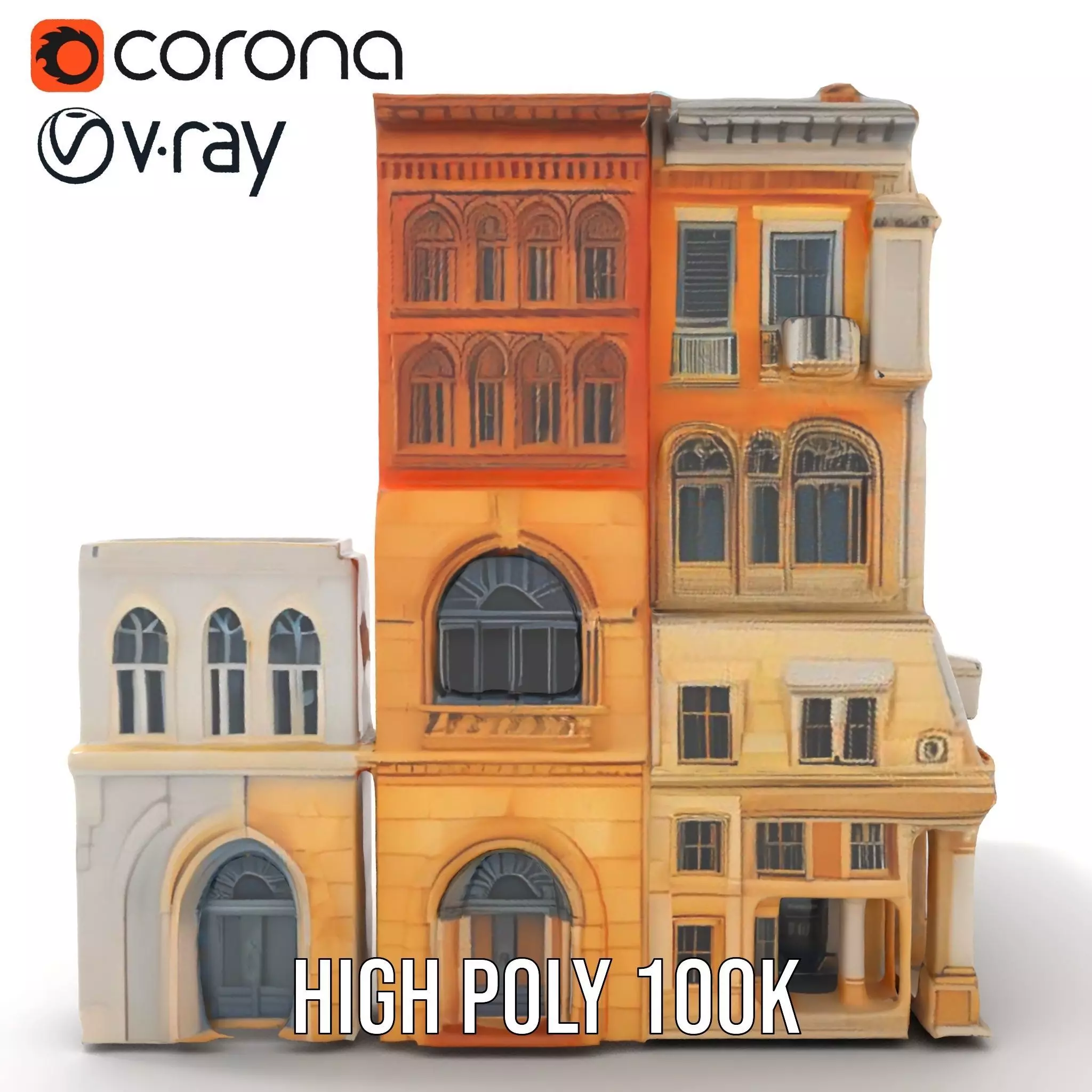 Elegant Architectural Facade model pack Low-poly 3D model_16