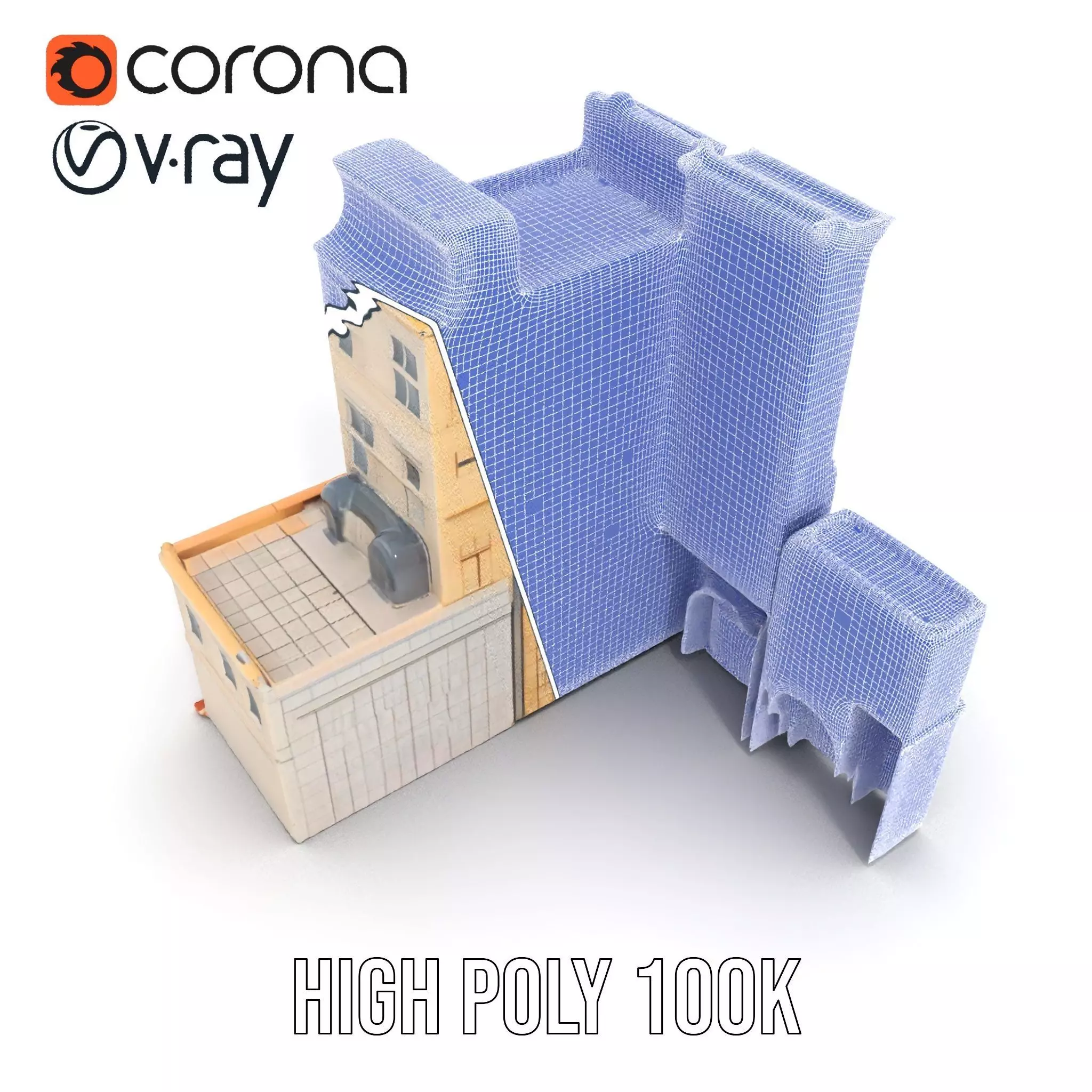 Elegant Architectural Facade model pack Low-poly 3D model_33