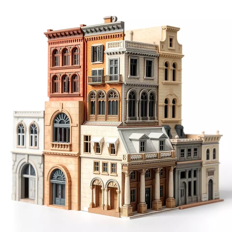 Elegant Architectural Facade model pack Low-poly 3D model_3