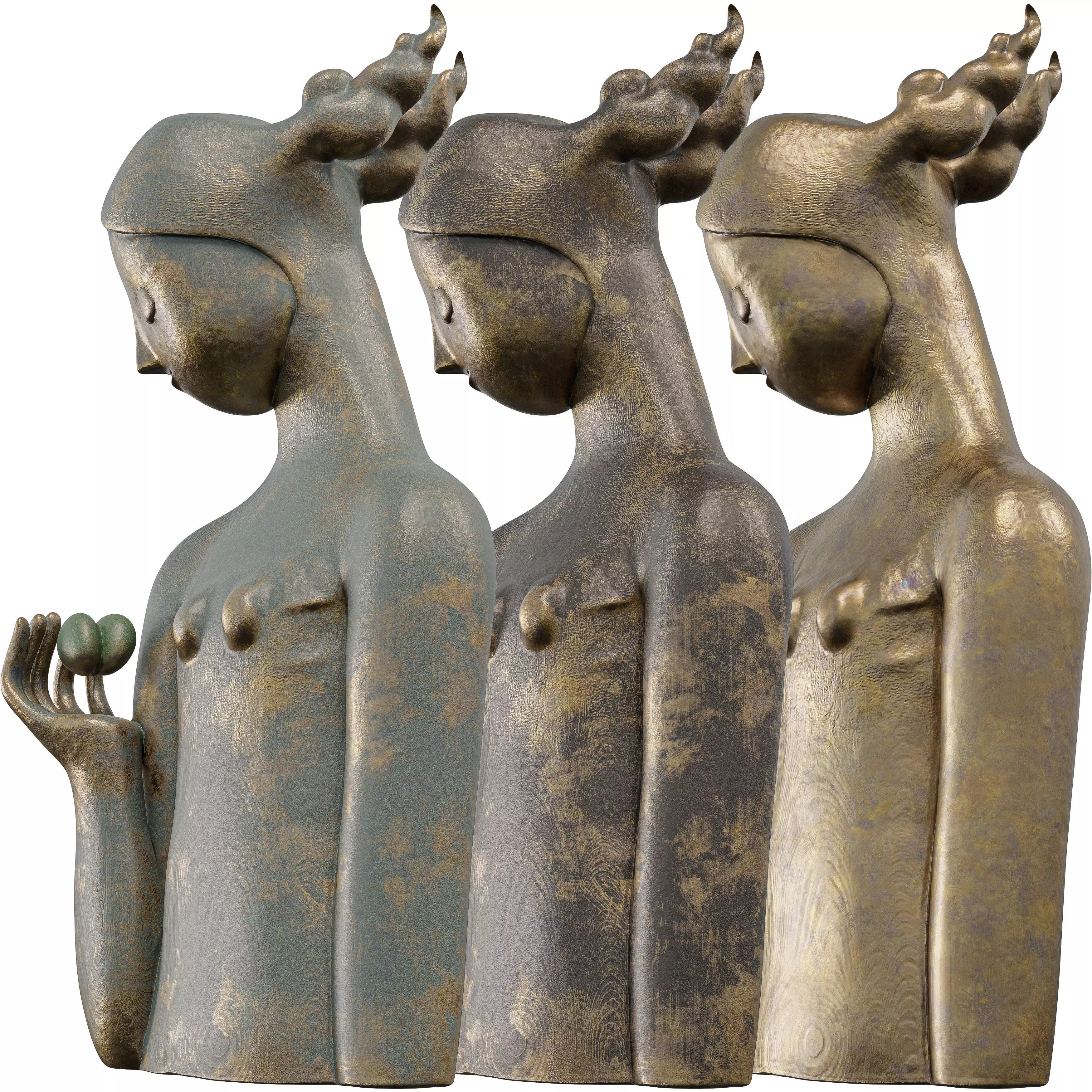 Antique Serene Offering Sculpture Low-poly 3D model_5