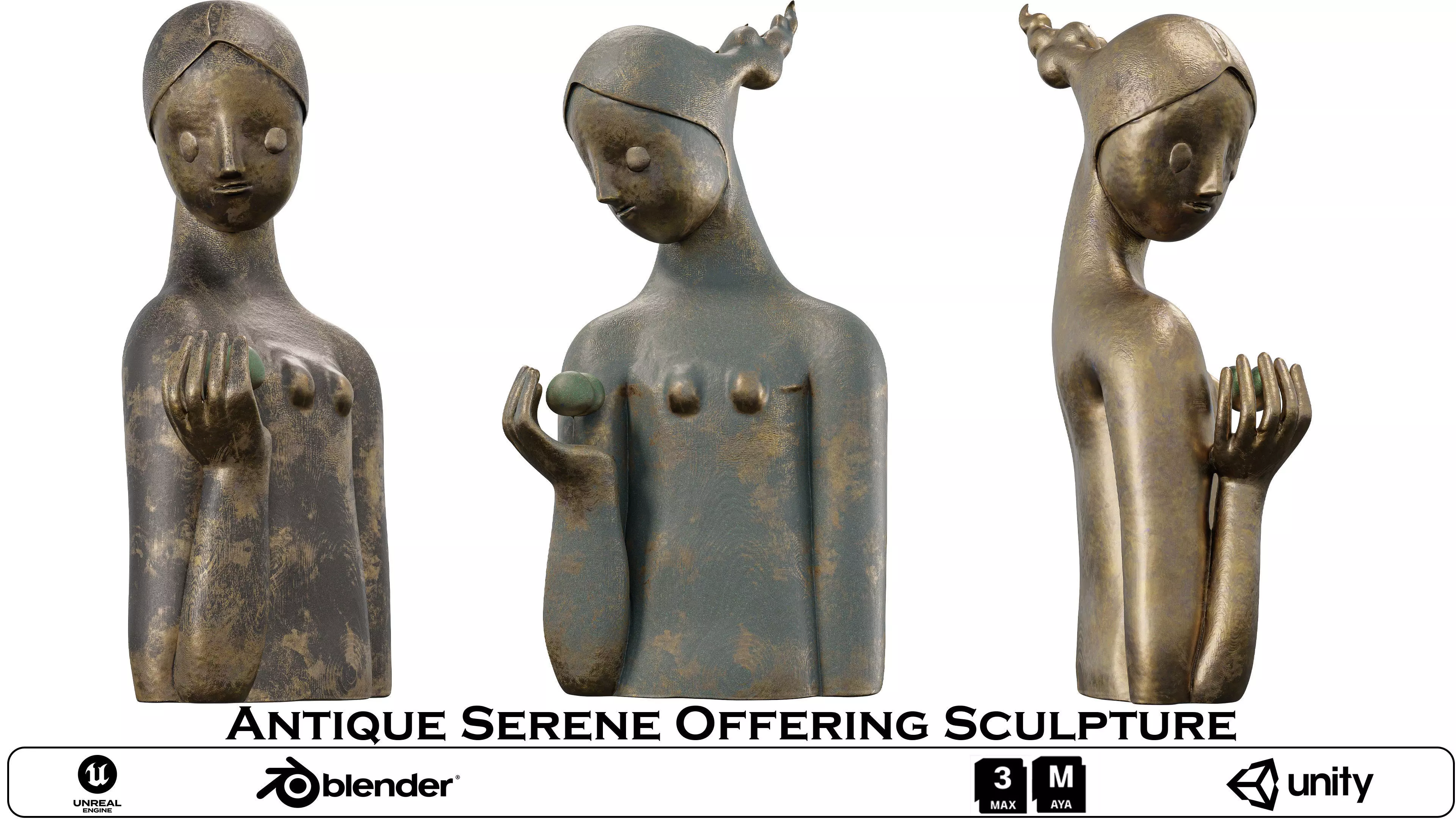 Antique Serene Offering Sculpture Low-poly 3D model_0