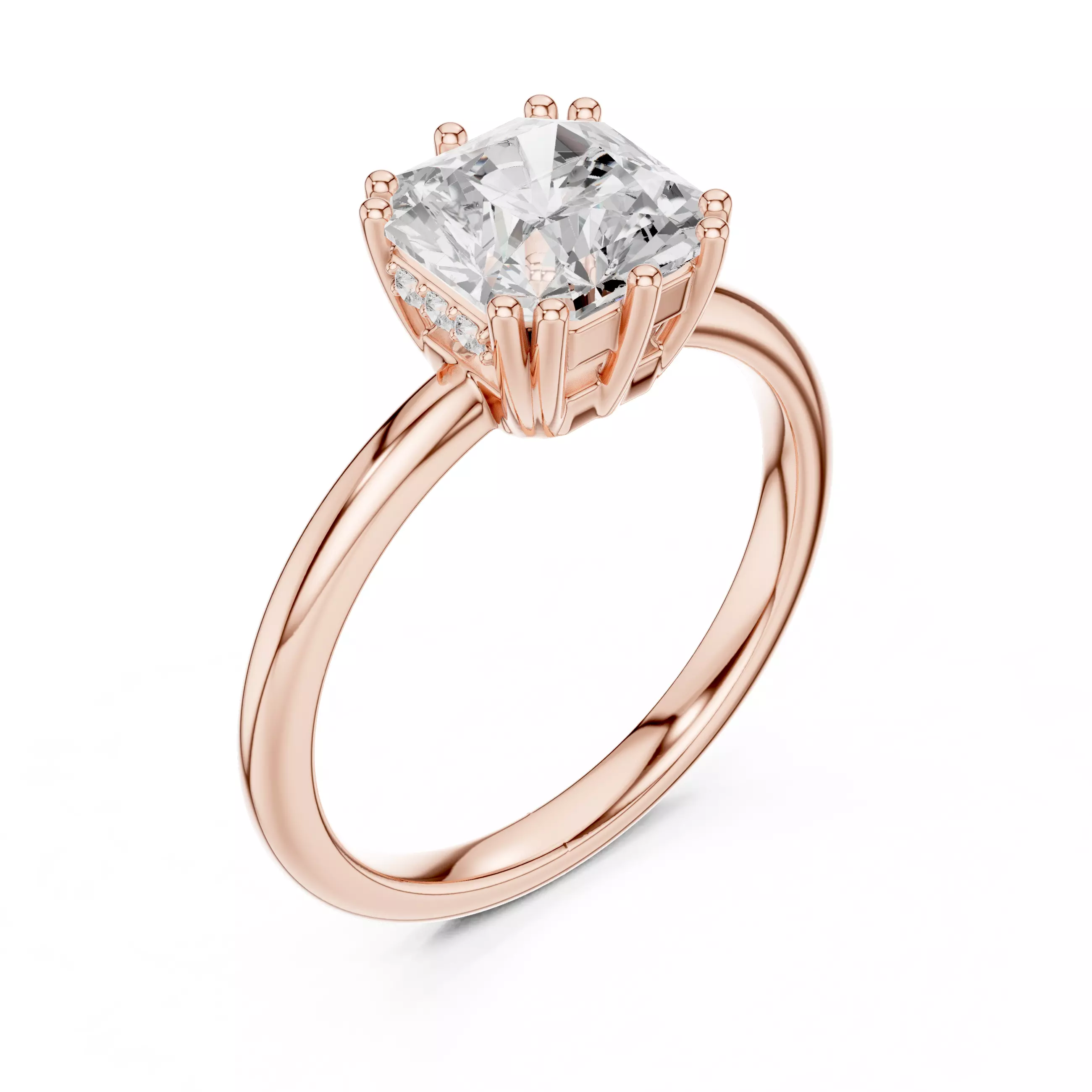 2CT Asscher Cut Diamond Hidden Halo Wedding Ring 3DM STL Video 3D print model_4