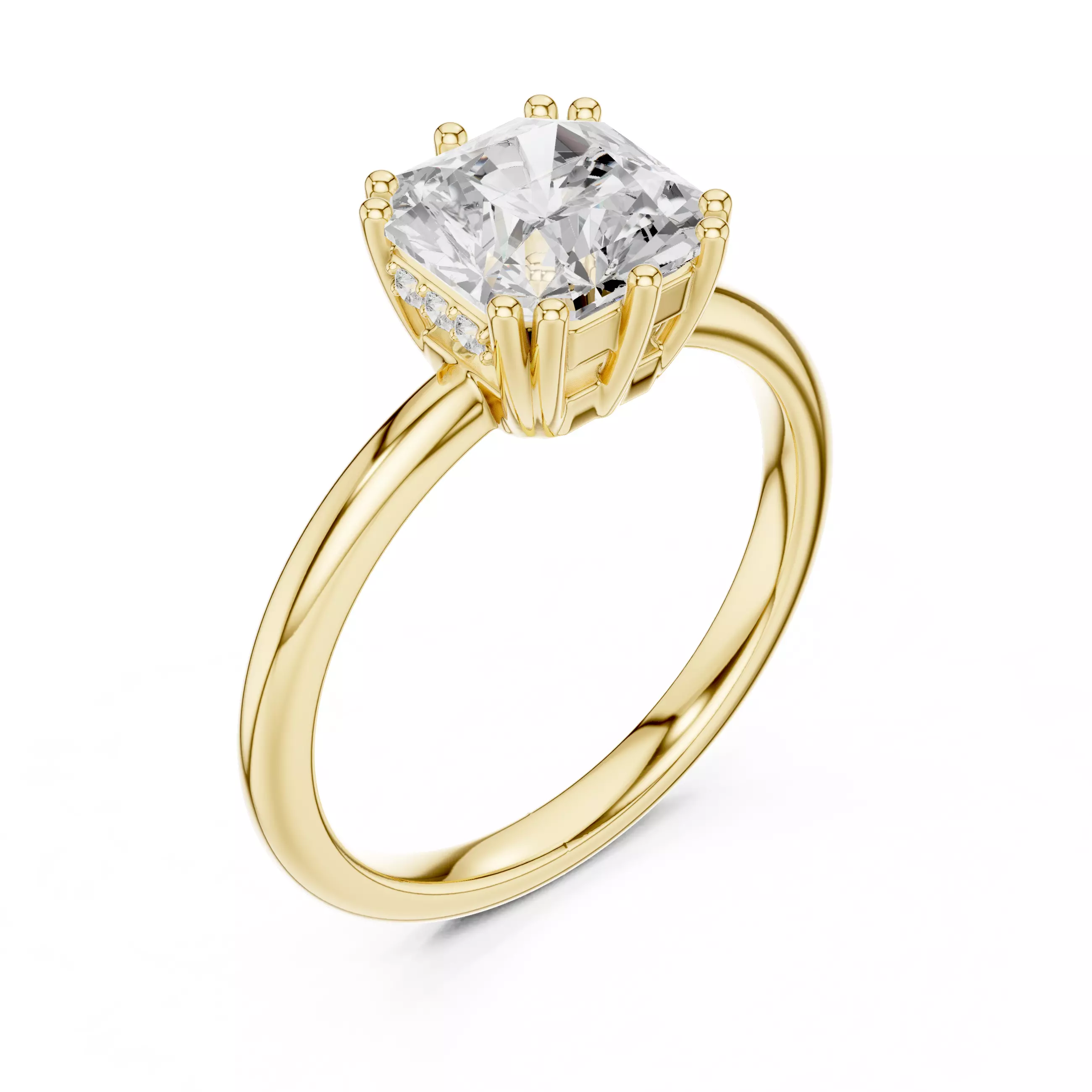 2CT Asscher Cut Diamond Hidden Halo Wedding Ring 3DM STL Video 3D print model_7